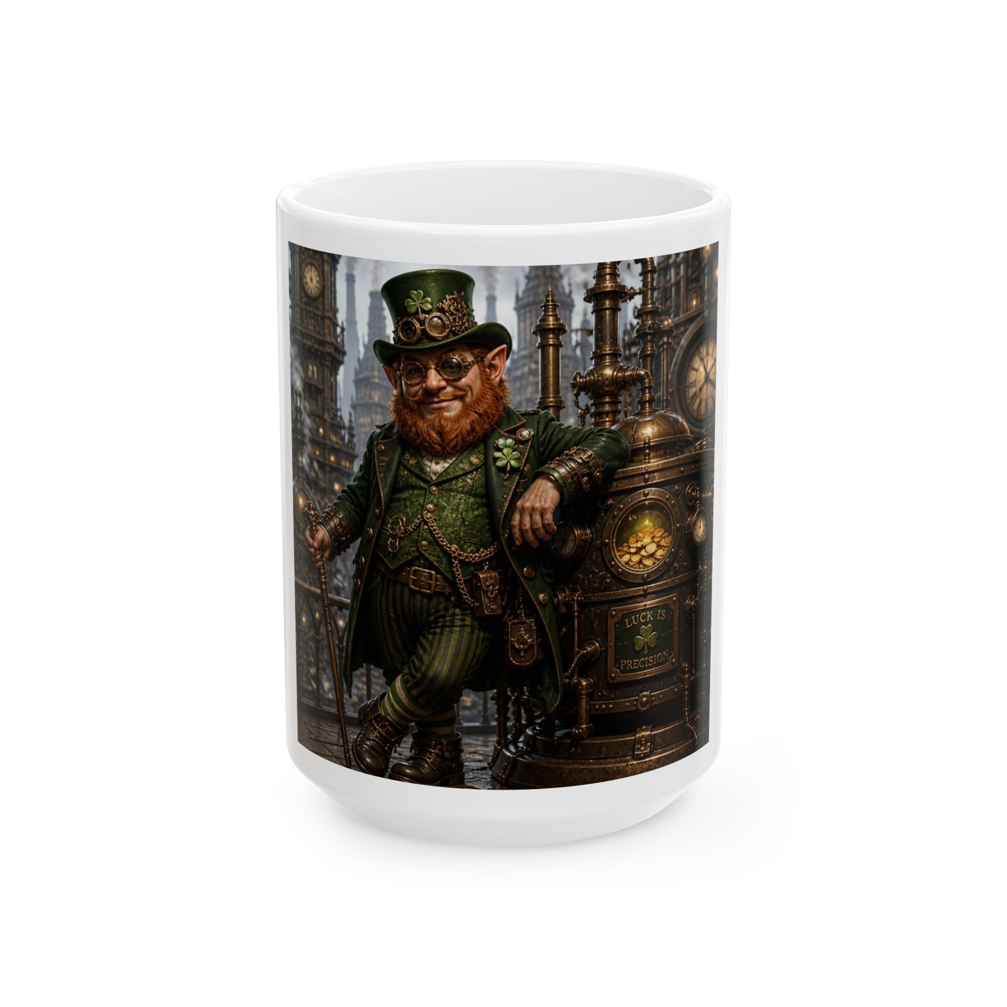 Steampunk Leprechaun Ceramic Mug — Vintage Irish Fantasy 11oz/15oz