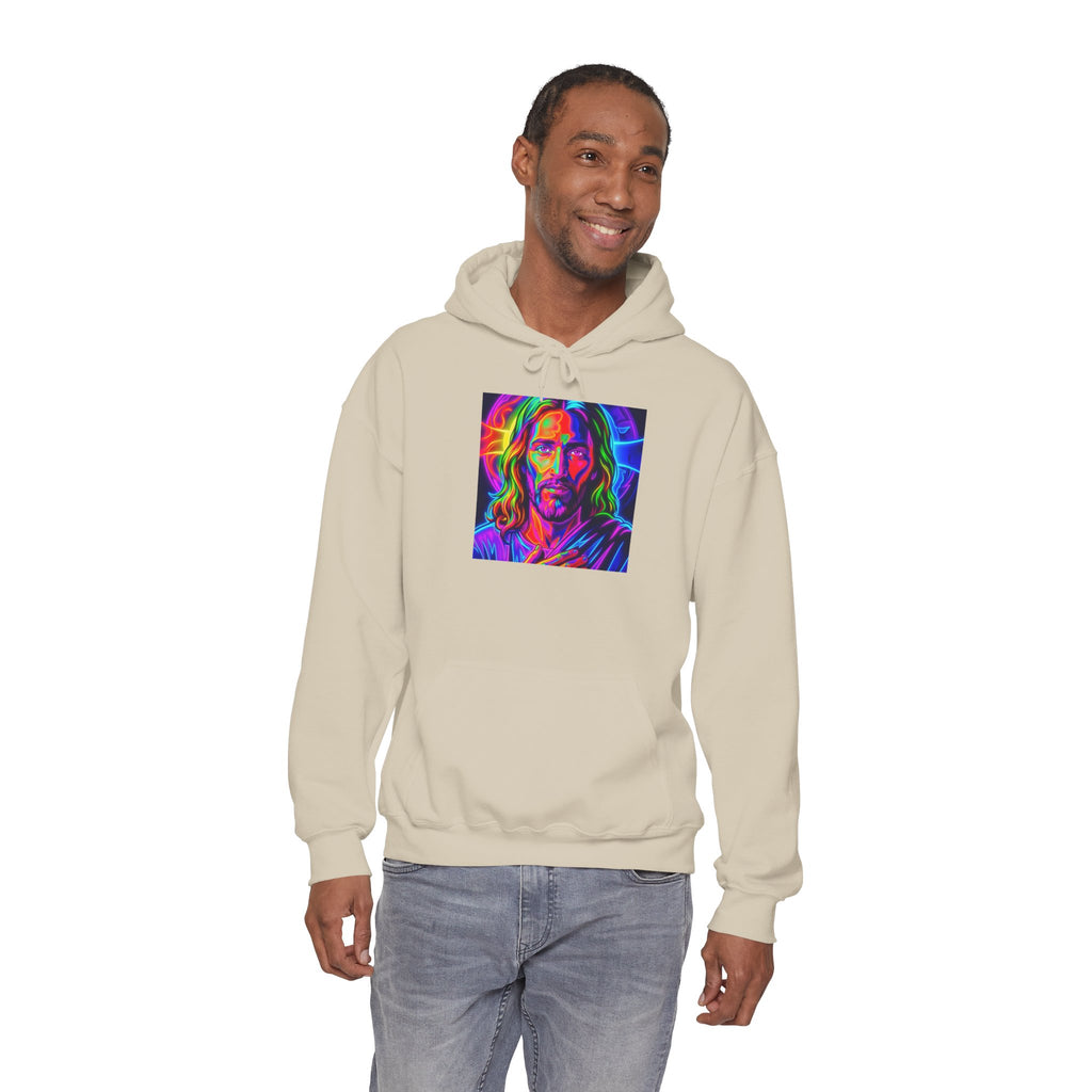 Psychedelic Jesus Portrait Hoodie — Vibrant Rainbow Christian Graphic Sweatshirt