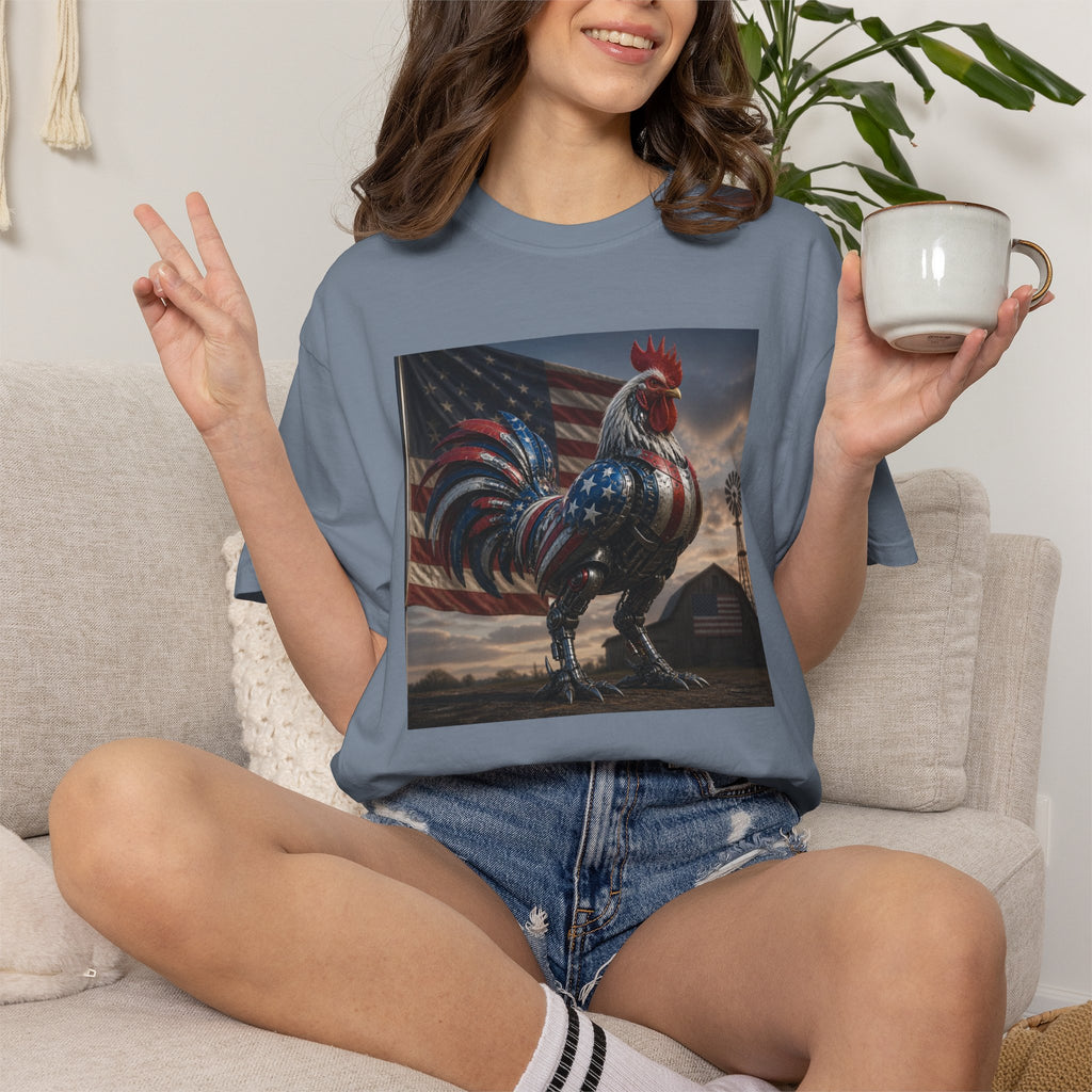 Patriotic Rooster T-Shirt — American Flag Farmhouse Graphic Tee