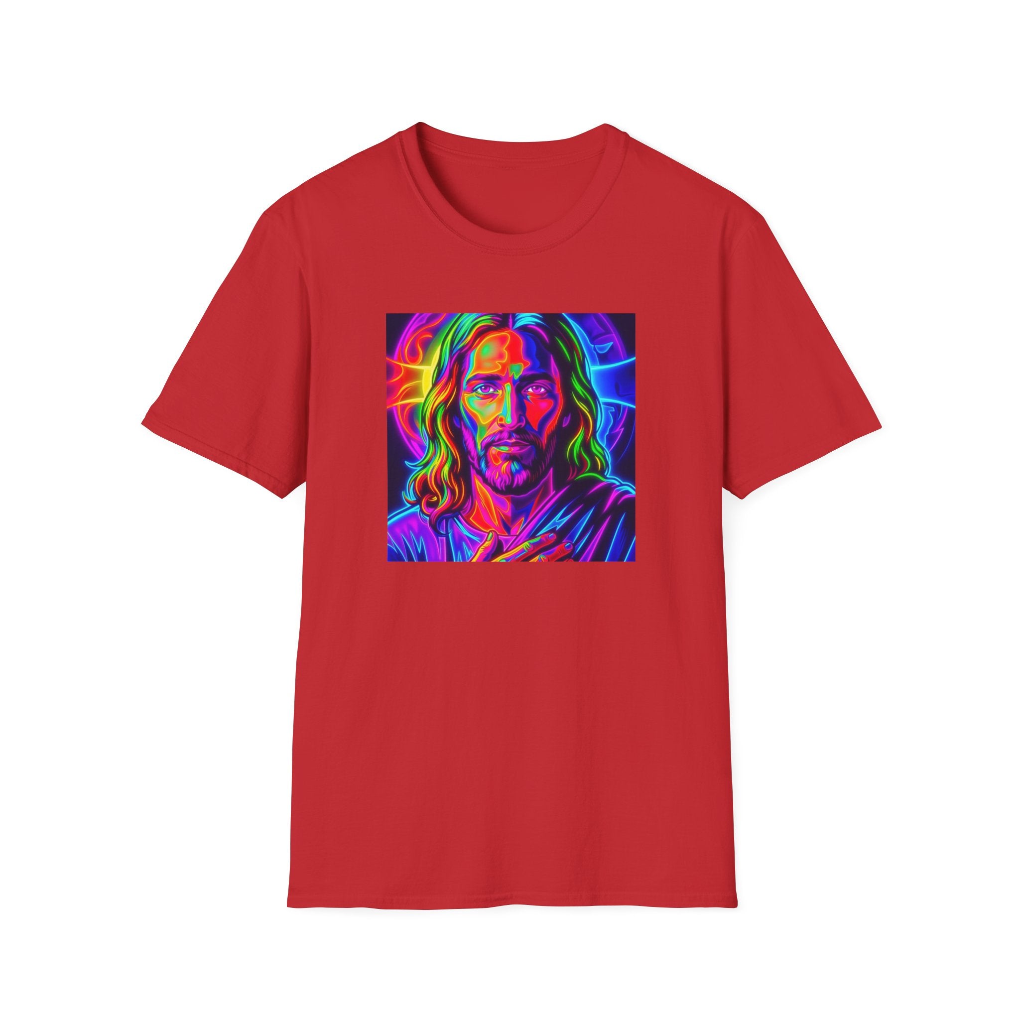Jesus Portrait T-Shirt — Vibrant Neon Christian Art Tee