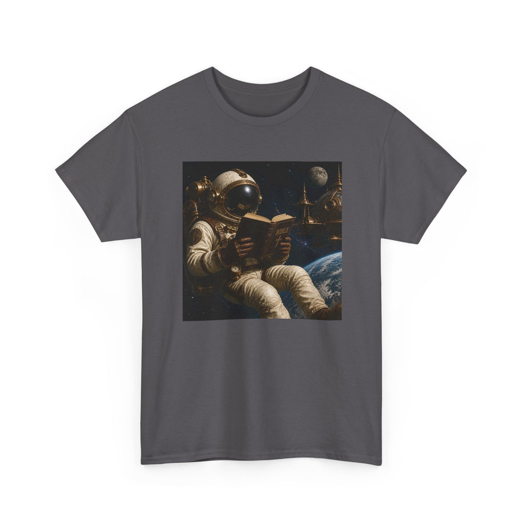 Astronaut Reading Graphic Tee — Spacebook Retro Sci‑Fi T-Shirt - Steampunk