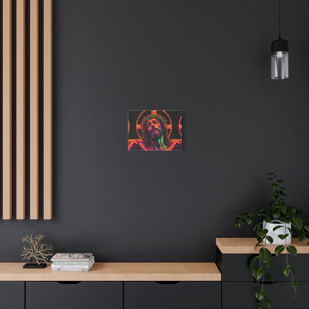 Neon Christ Crucifix Canvas Print — Vibrant Religious Wall Art