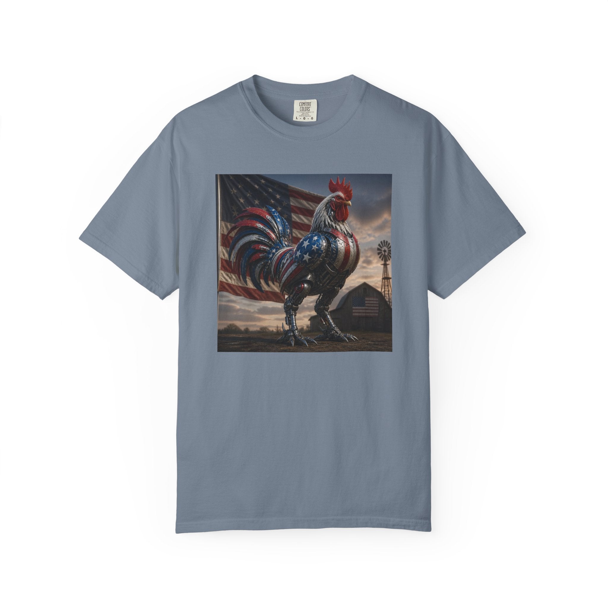 Patriotic Rooster T-Shirt — American Flag Farmhouse Graphic Tee