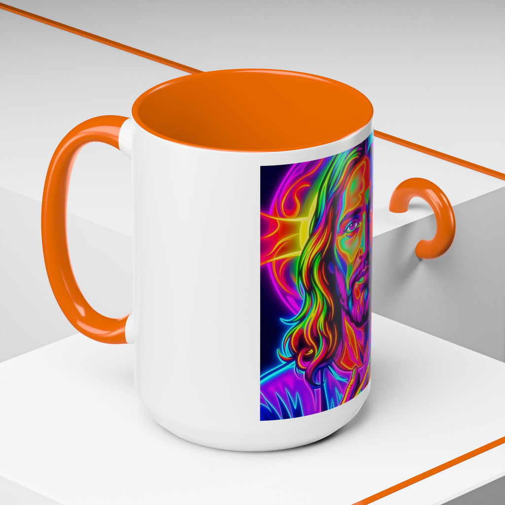 Neon Jesus Accent Coffee Mug – Vibrant Spiritual Art 11oz/15oz