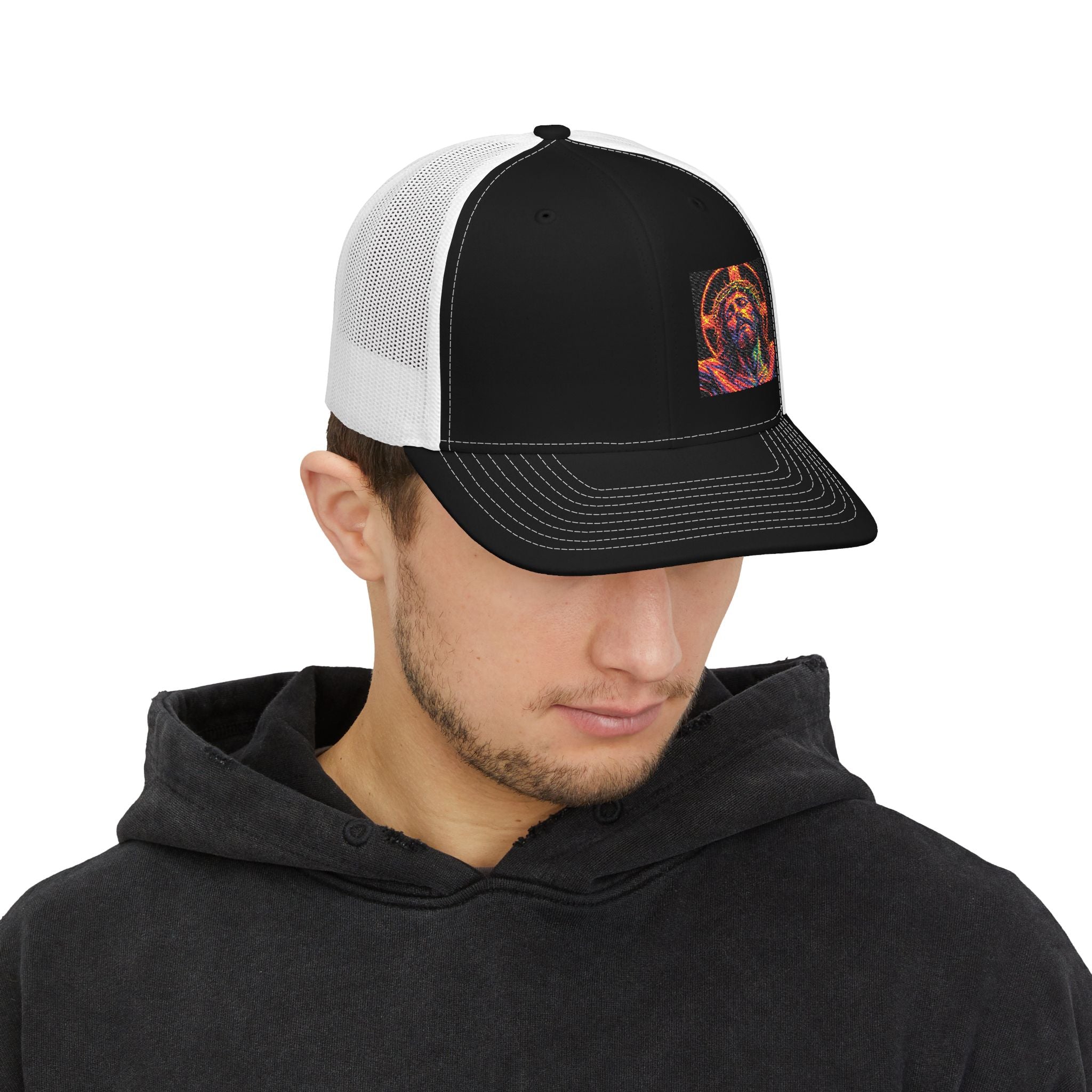 Trucker Cap — Vibrant Neon Jesus Patch Snapback