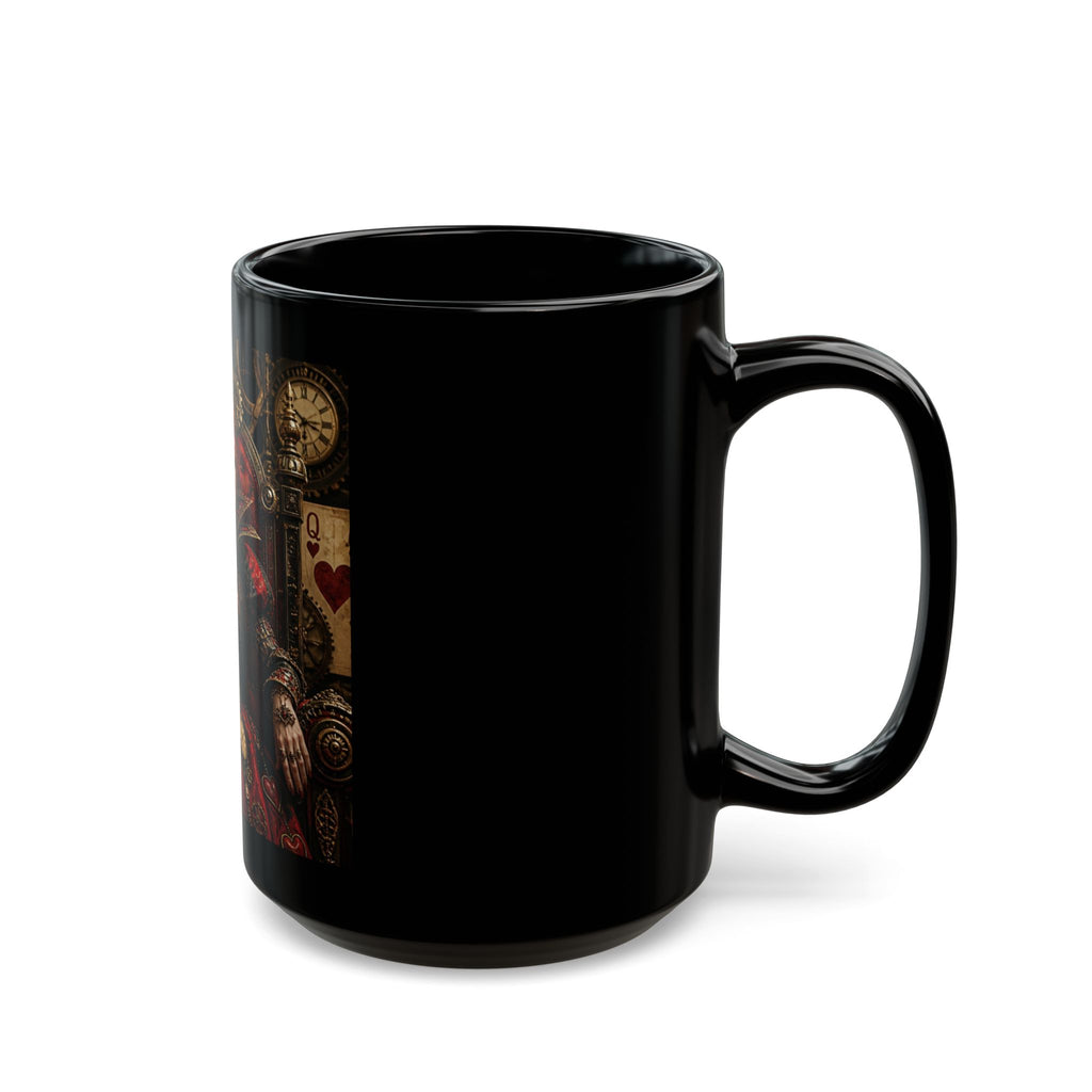 Queen of Hearts Gothic  Steampunk Art Mug — Dark Fantasy Black Ceramic Coffee Cup (11oz/15oz)