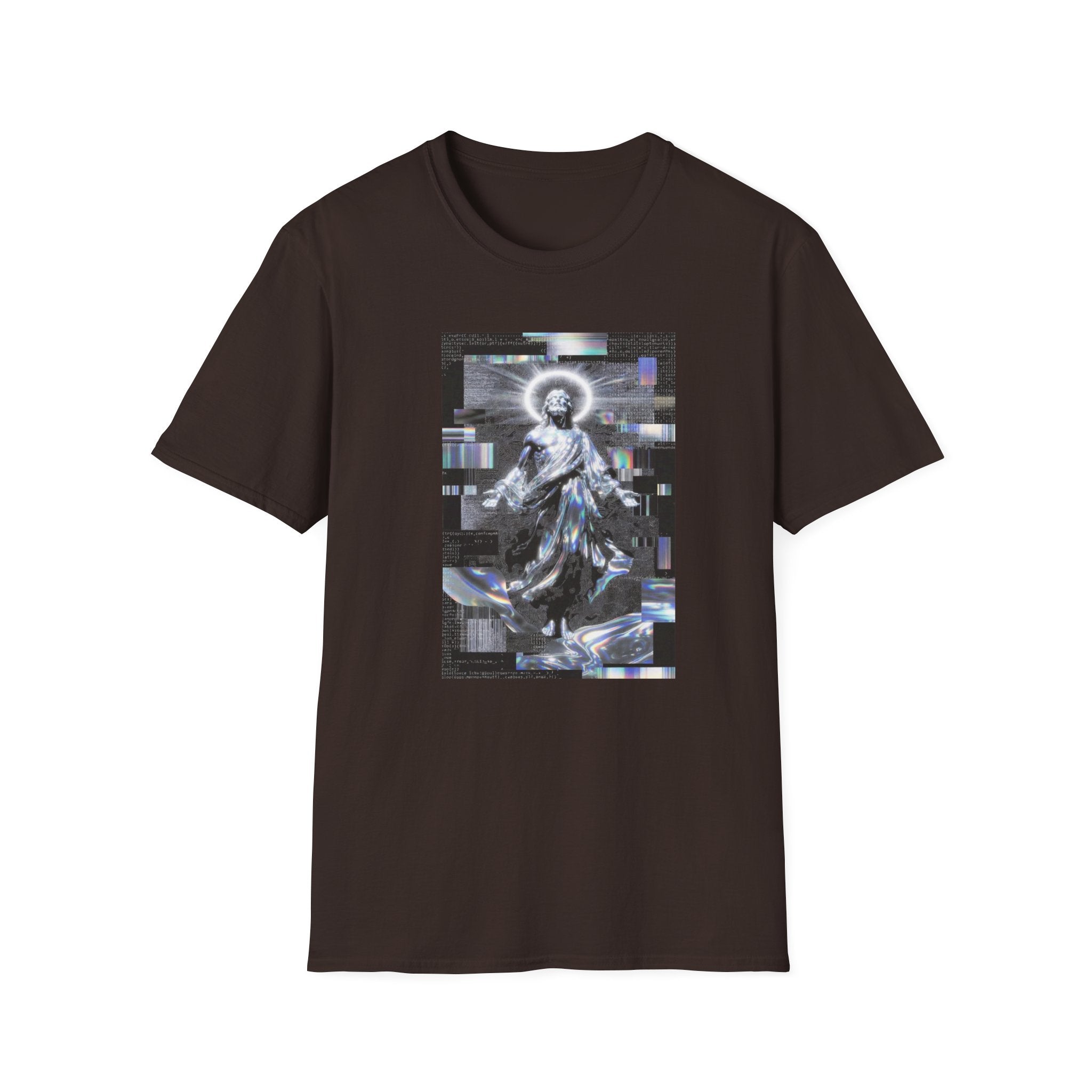 Glitch Halo Jesus T-Shirt — Vintage Religious Retro Digital Art Tee