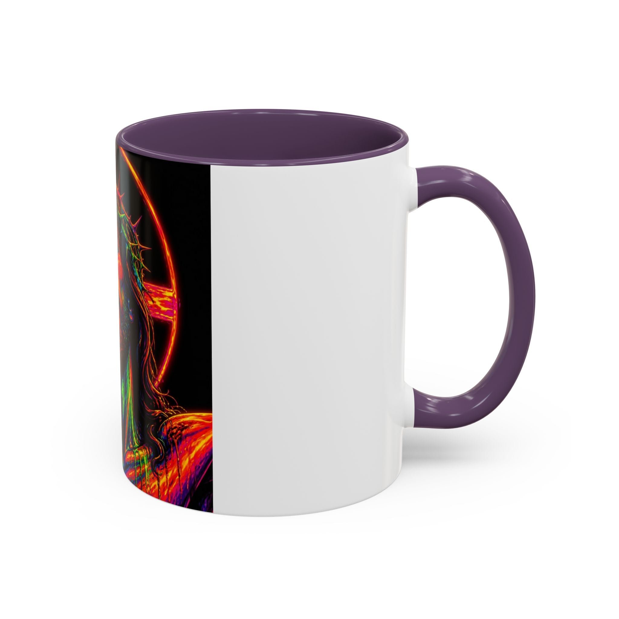 Jesus Christ Neon Portrait Coffee Mug — Colorful Crucifixion Accent Mug (11/15oz)