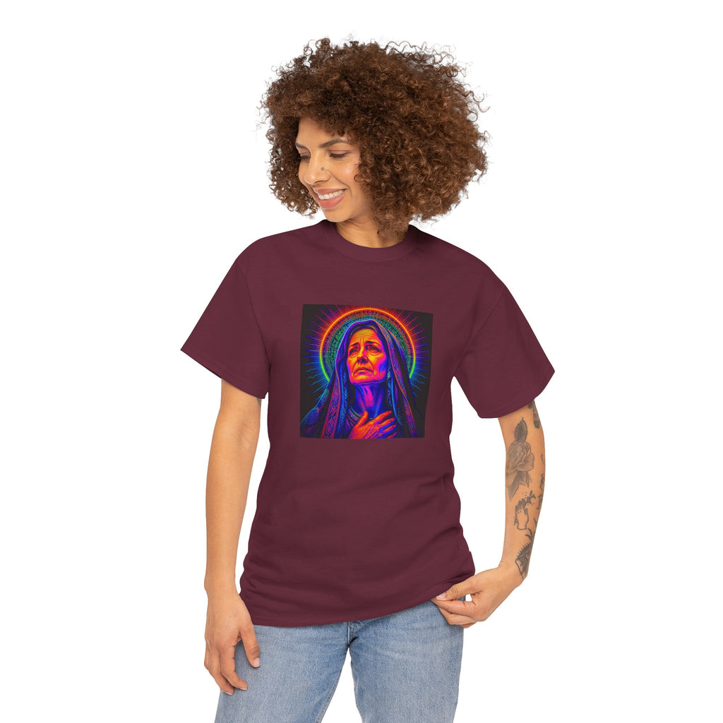 T-Shirt — Neon Madonna Portrait Graphic Tee Mother of Christ