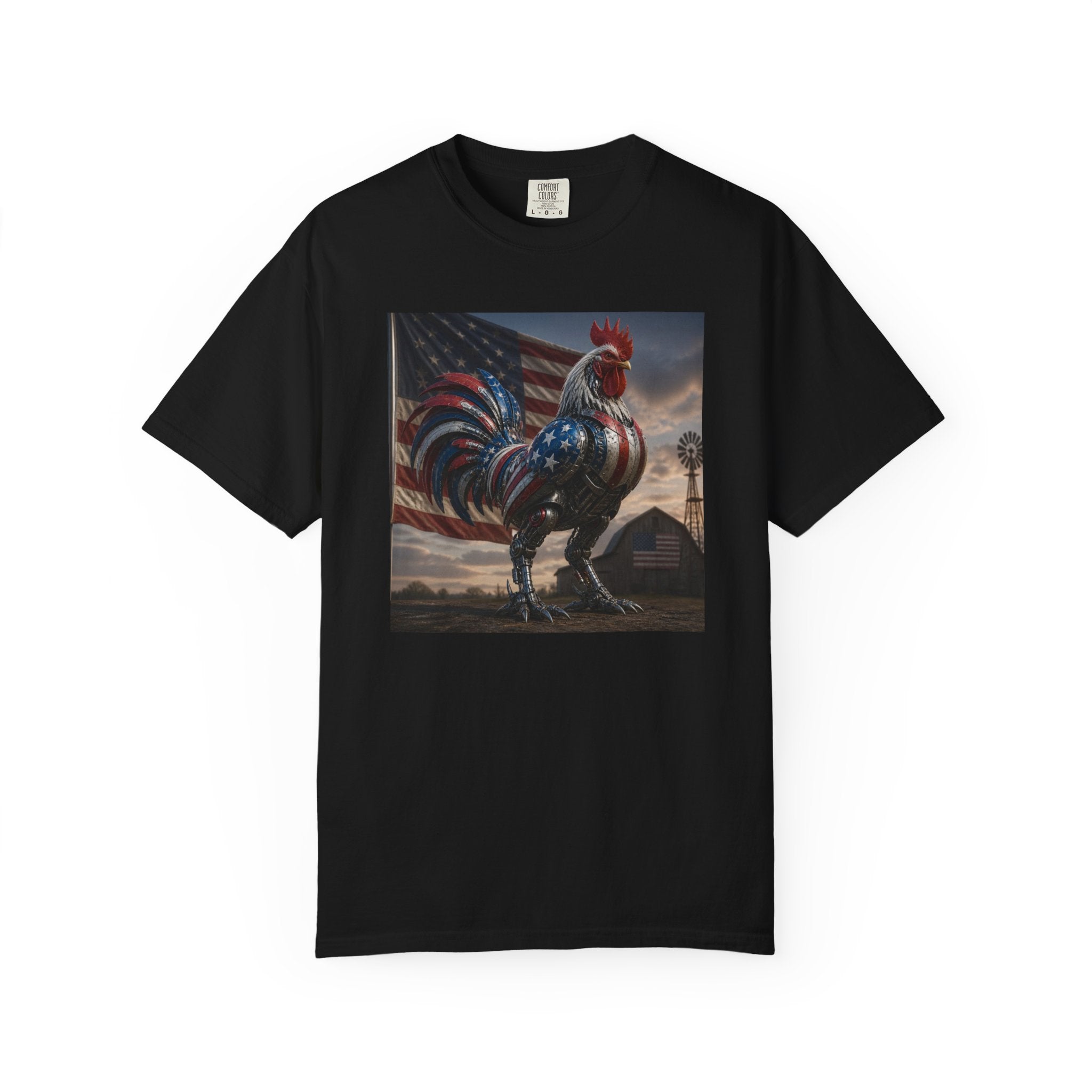 Patriotic Rooster T-Shirt — American Flag Farmhouse Graphic Tee