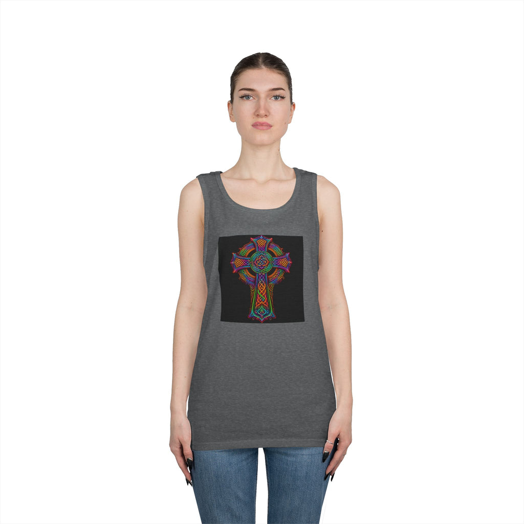 Celtic Cross Tank Top — Colorful Stained-Glass Style Religious Graphic