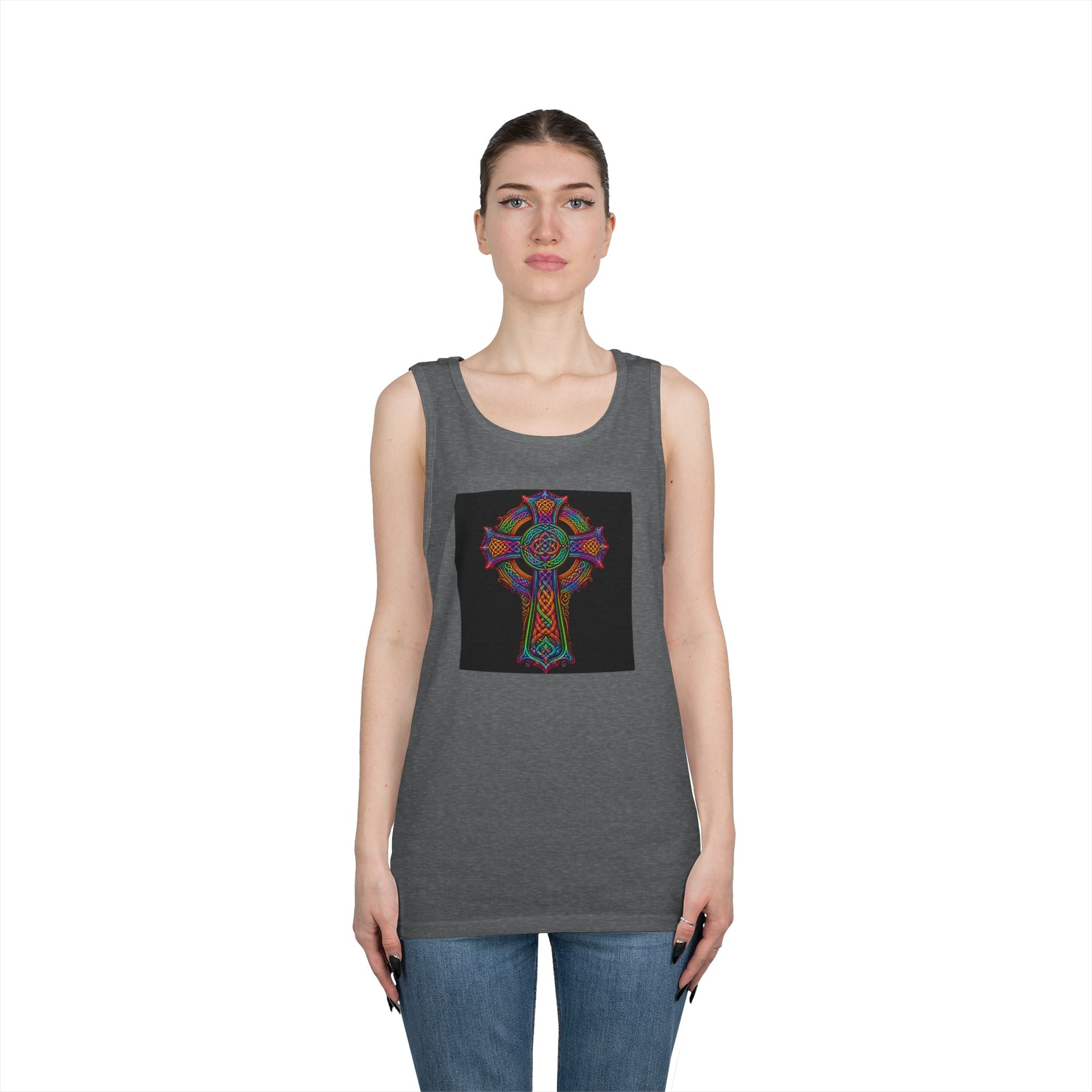 Celtic Cross Tank Top — Colorful Stained-Glass Style Religious Graphic