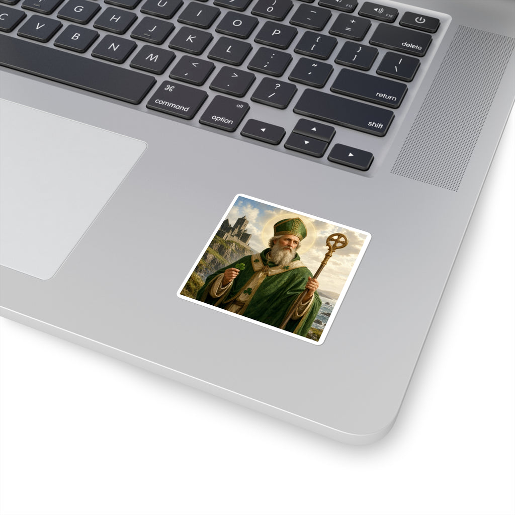 St. Patrick Square Sticker — Irish Saint Shamrock Laptop Decal