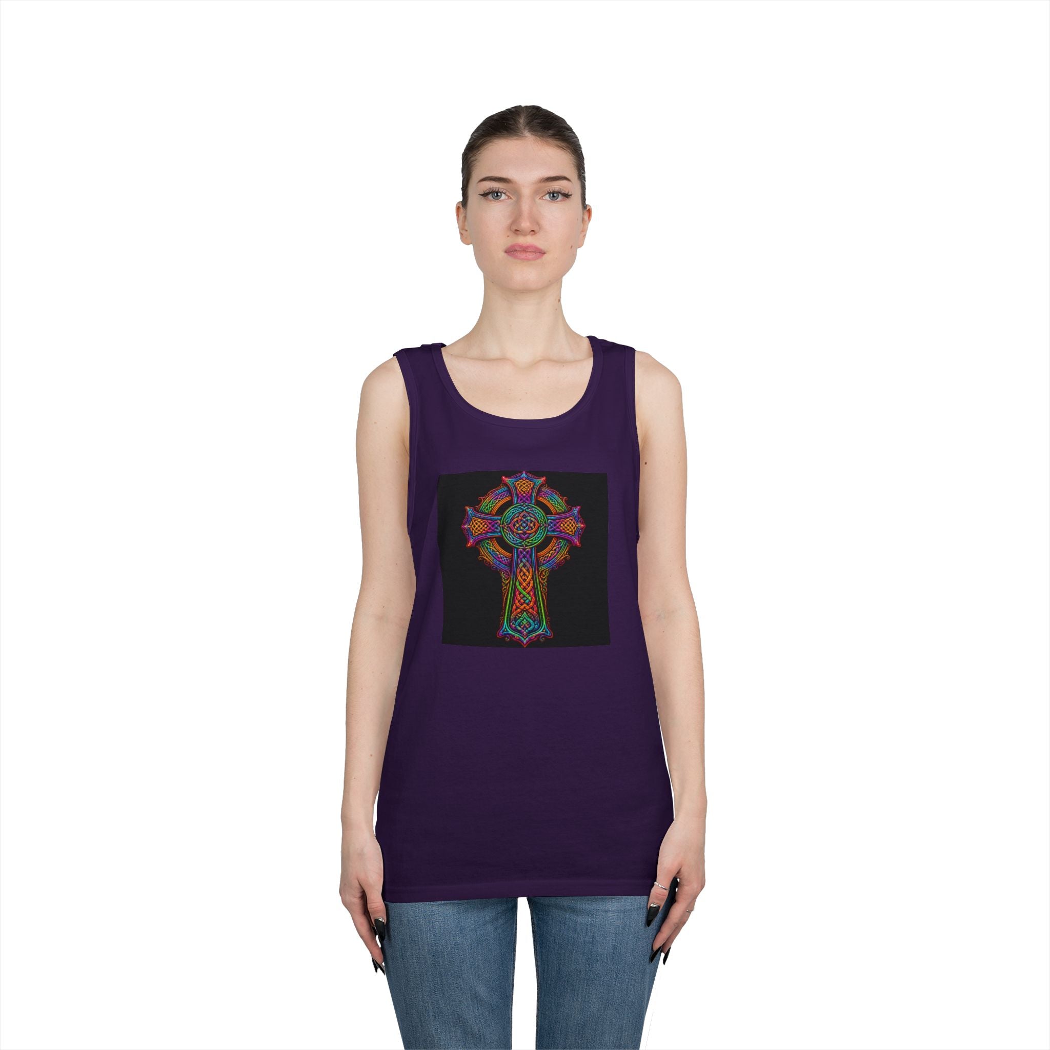Celtic Cross Tank Top — Colorful Stained-Glass Style Religious Graphic