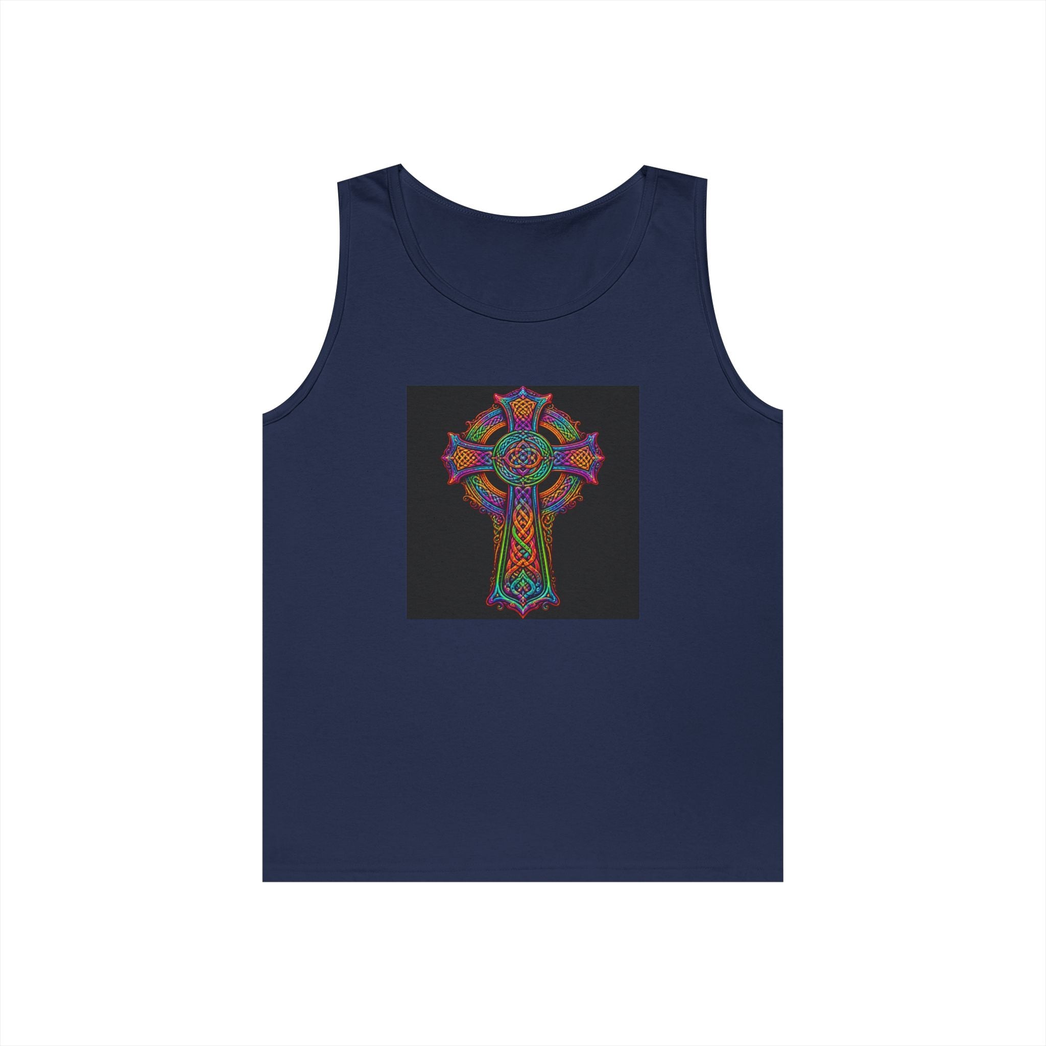 Celtic Cross Tank Top — Colorful Stained-Glass Style Religious Graphic