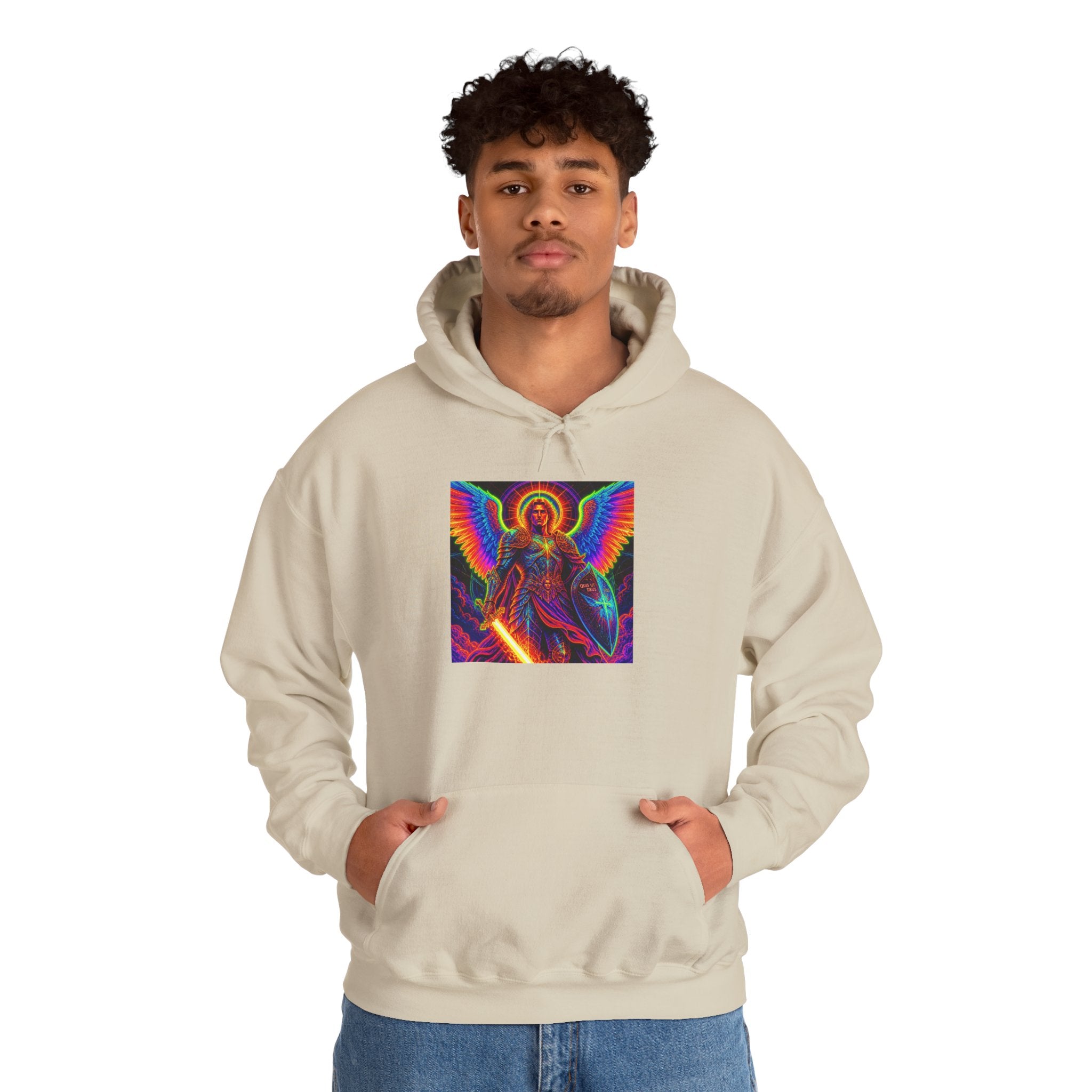 Psychedelic Angel Hoodie — Neon Rainbow Guardian Graphic Sweatshirt