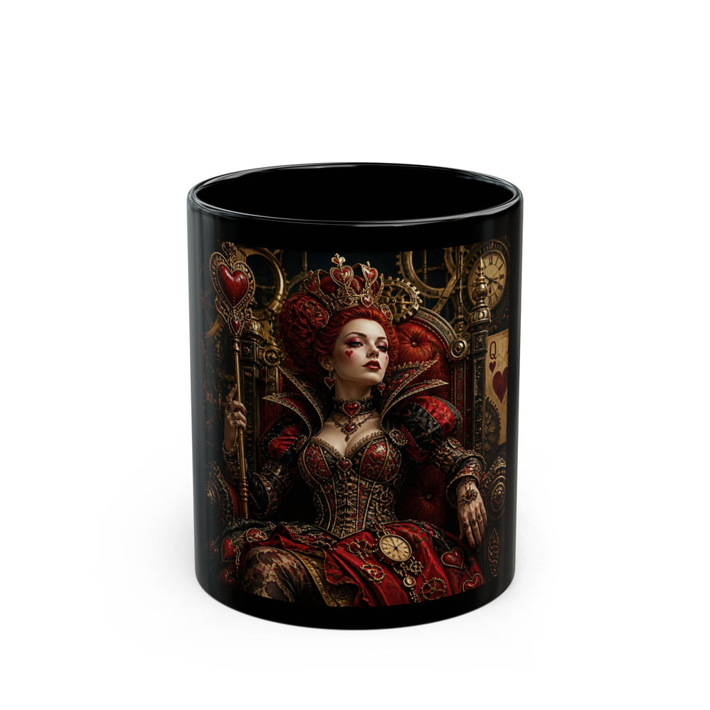 Queen of Hearts Gothic  Steampunk Art Mug — Dark Fantasy Black Ceramic Coffee Cup (11oz/15oz)