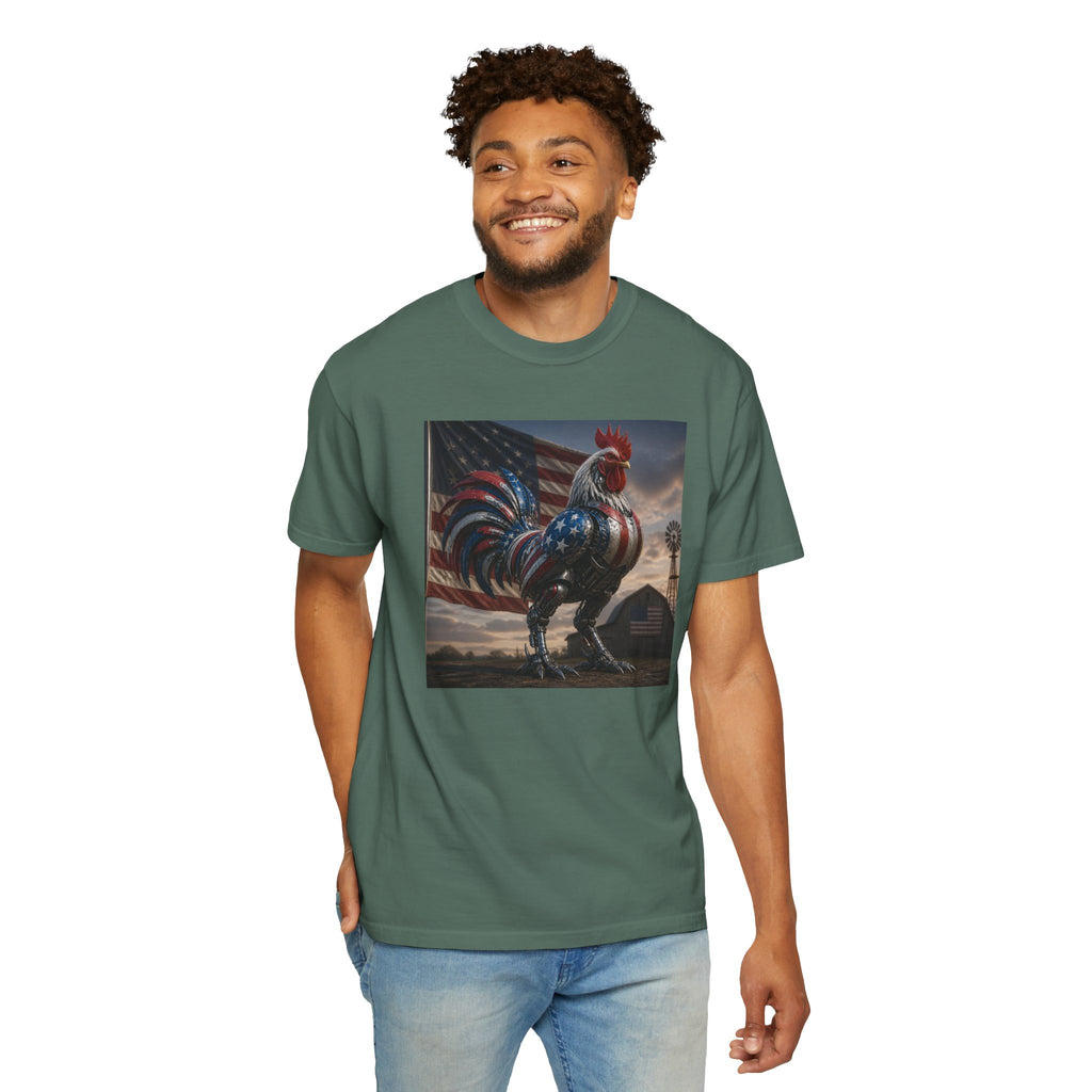 Patriotic Rooster T-Shirt — American Flag Farmhouse Graphic Tee