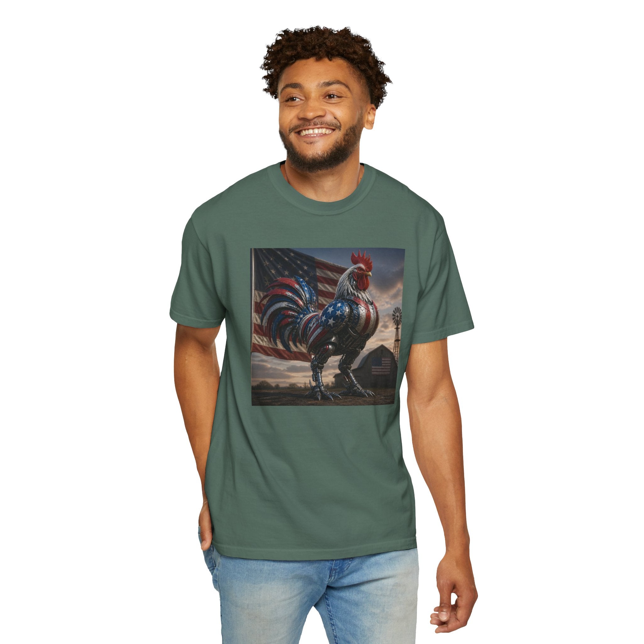 Patriotic Rooster T-Shirt — American Flag Farmhouse Graphic Tee