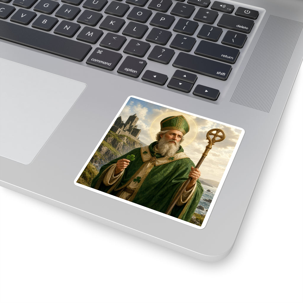 St. Patrick Square Sticker — Irish Saint Shamrock Laptop Decal