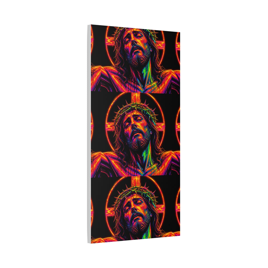 Neon Christ Crucifix Canvas Print — Vibrant Religious Wall Art