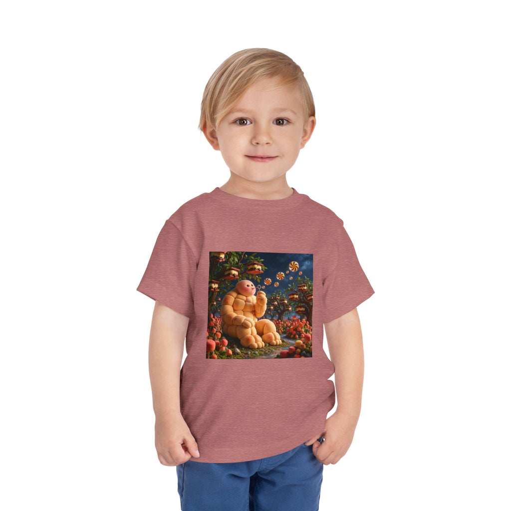 Toddler Tee — Cute Chubby Creature in Flower Garden Kids Shirt-Marshmallow Man