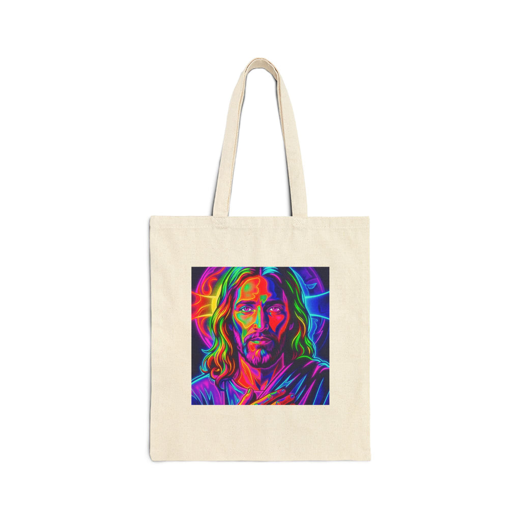 Canvas Tote Bag — Vibrant Neon Jesus Portrait Eco Shopper