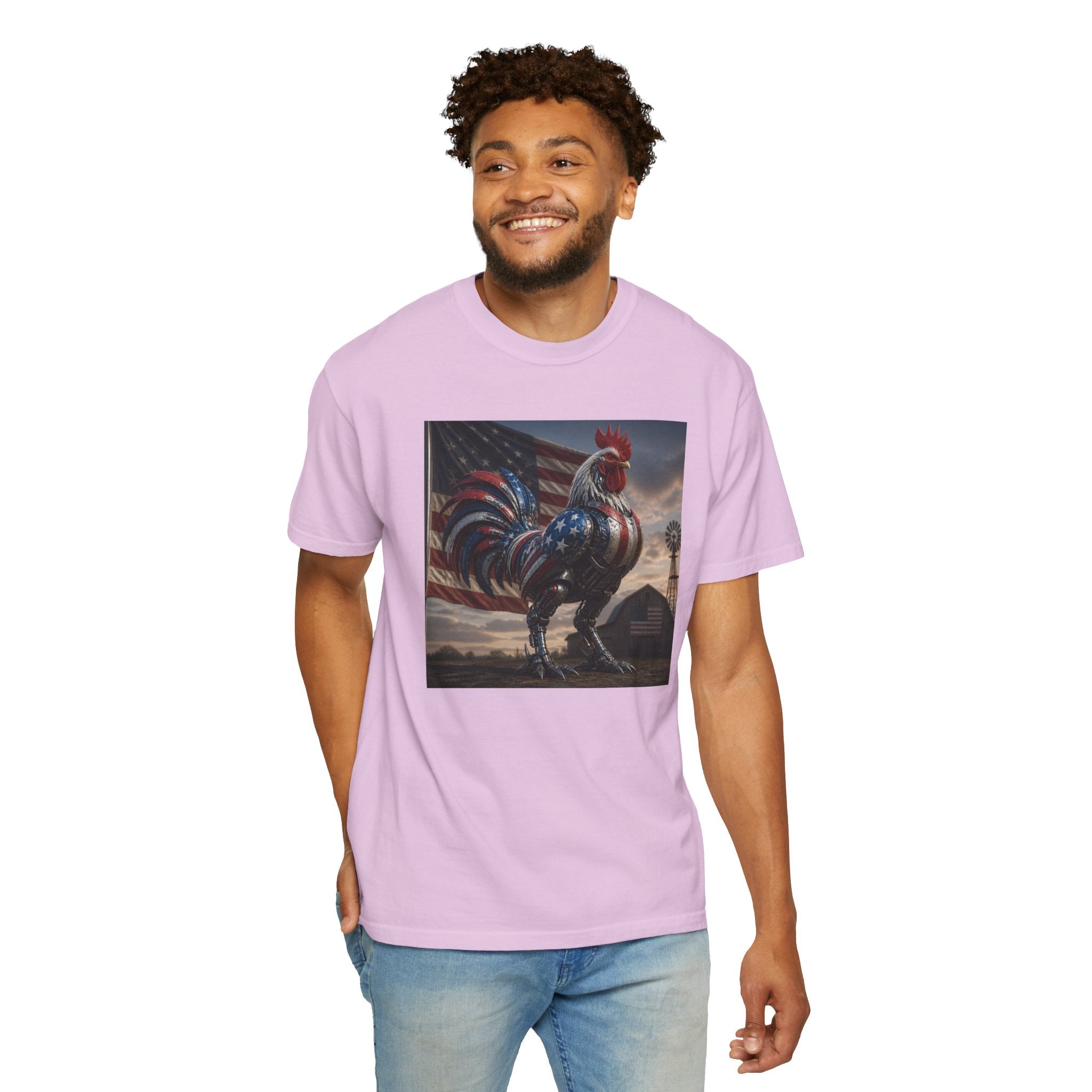 Patriotic Rooster T-Shirt — American Flag Farmhouse Graphic Tee