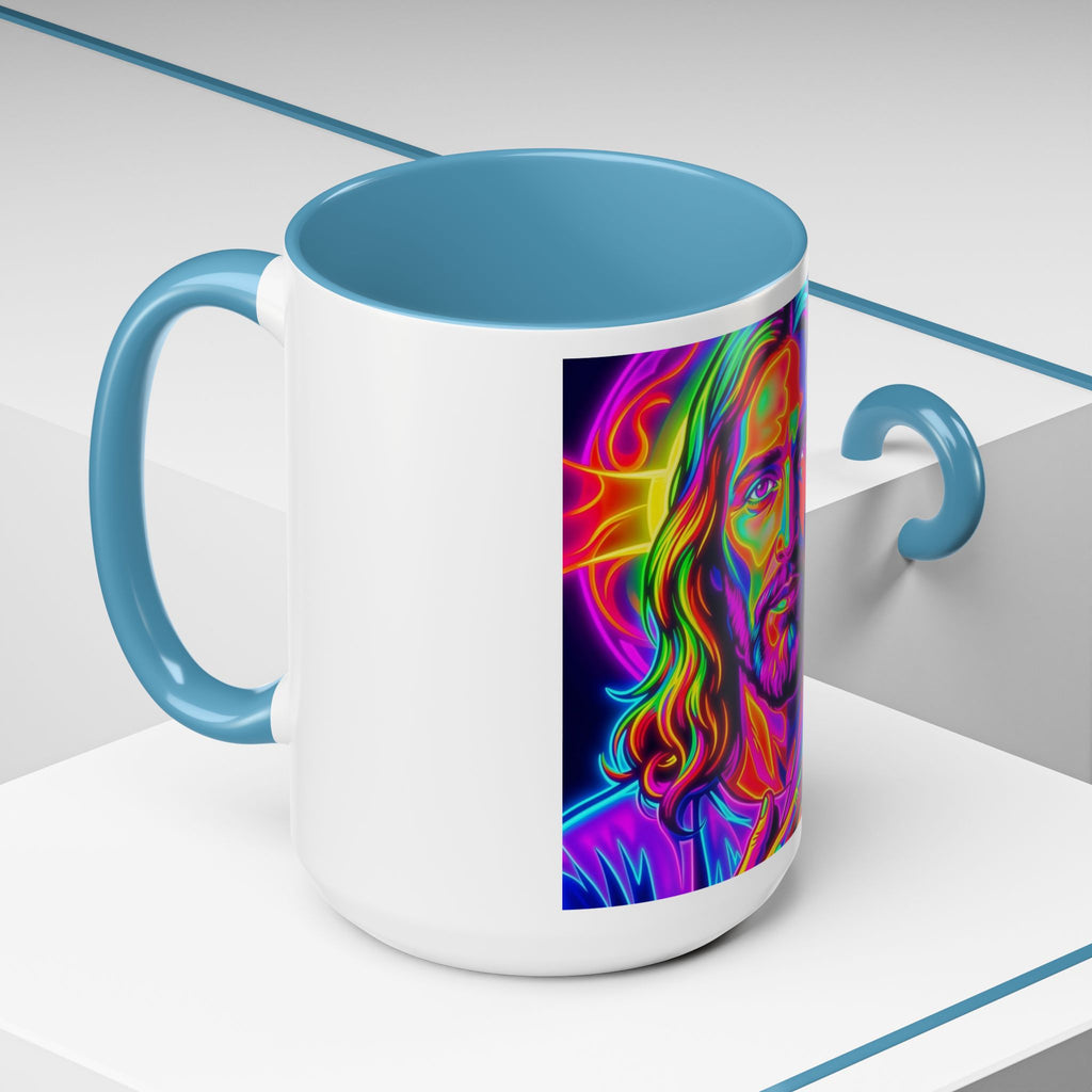 Neon Jesus Accent Coffee Mug – Vibrant Spiritual Art 11oz/15oz