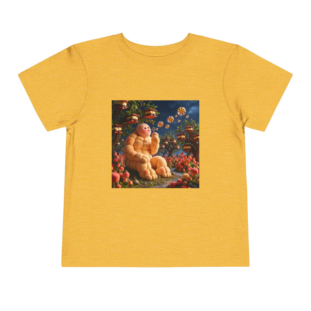 Toddler Tee — Cute Chubby Creature in Flower Garden Kids Shirt-Marshmallow Man