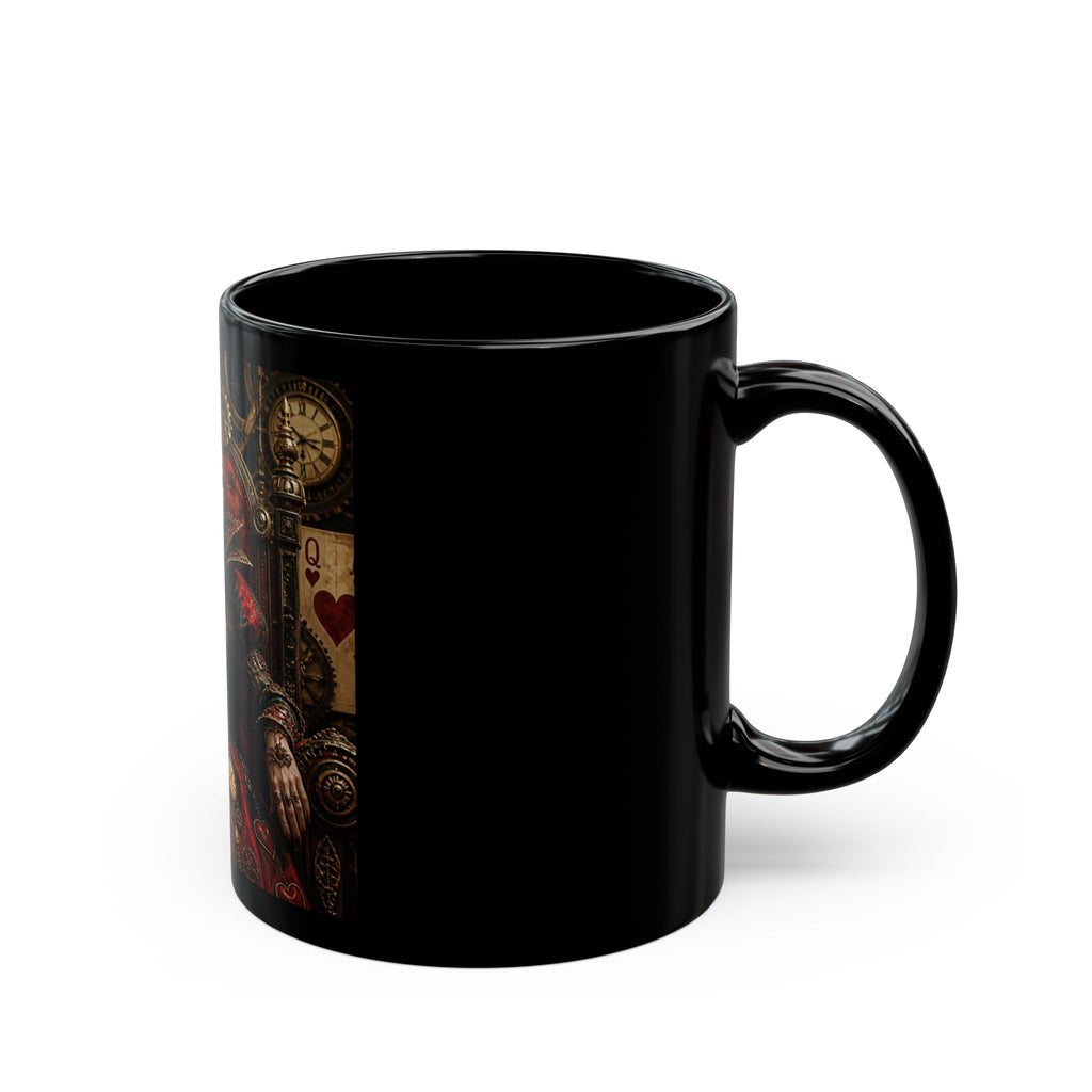 Queen of Hearts Gothic  Steampunk Art Mug — Dark Fantasy Black Ceramic Coffee Cup (11oz/15oz)