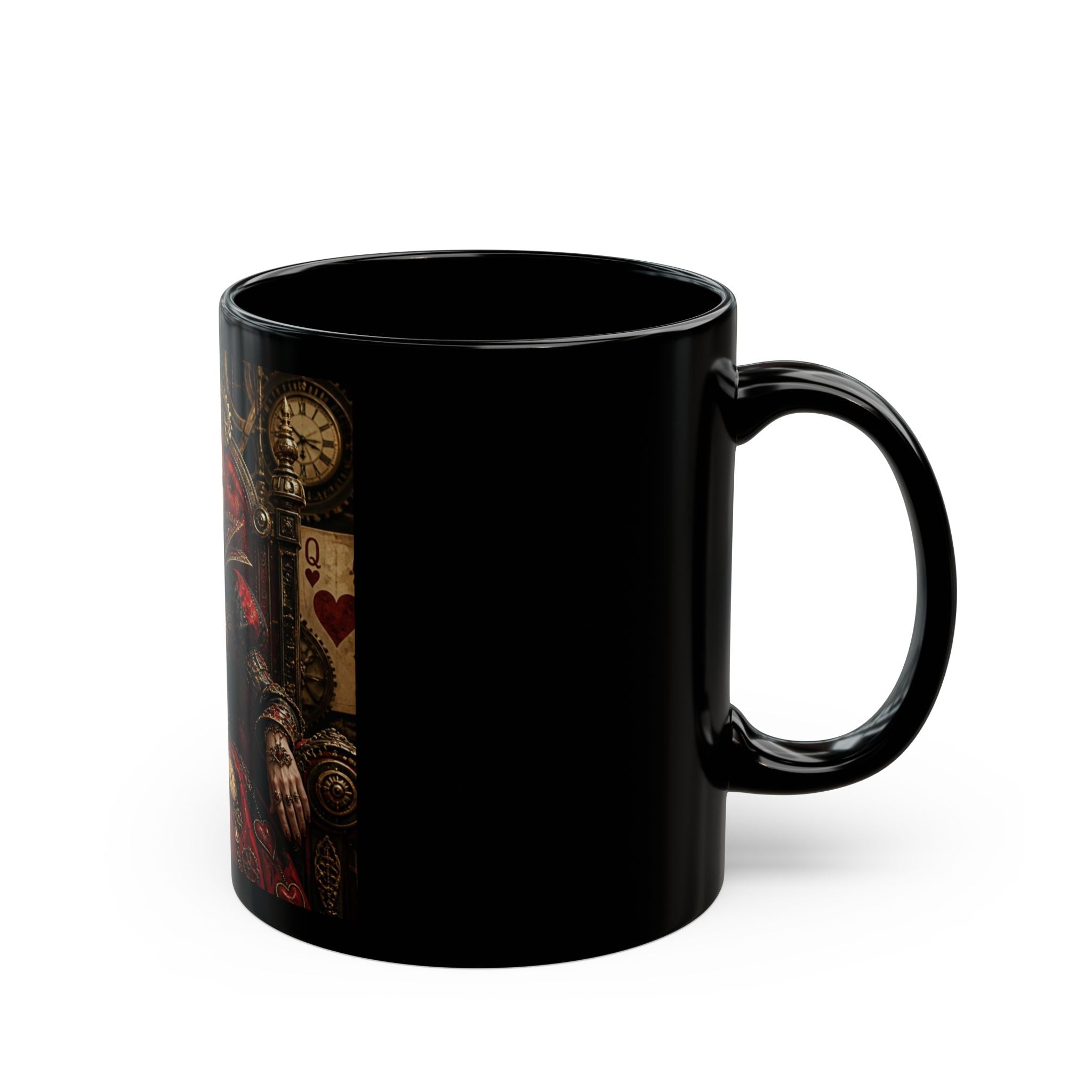 Queen of Hearts Gothic  Steampunk Art Mug — Dark Fantasy Black Ceramic Coffee Cup (11oz/15oz)