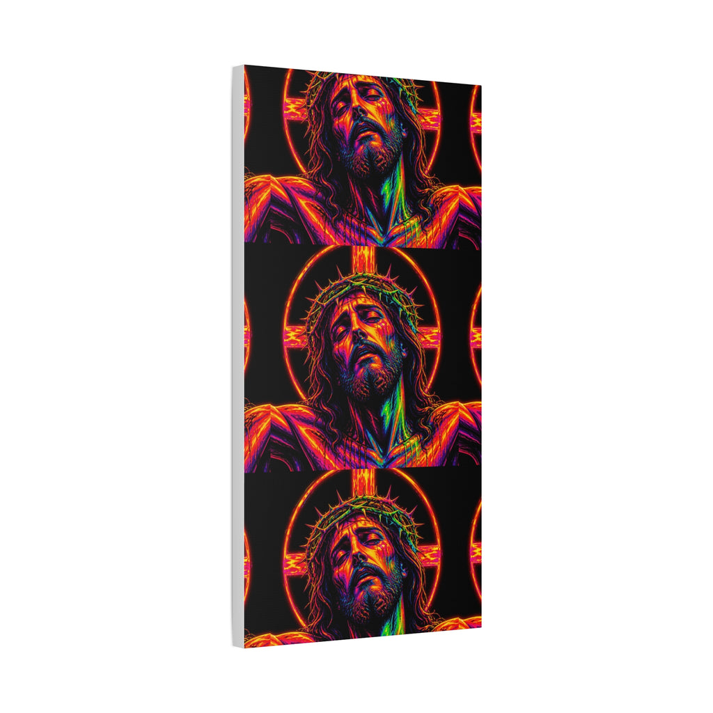 Neon Christ Crucifix Canvas Print — Vibrant Religious Wall Art