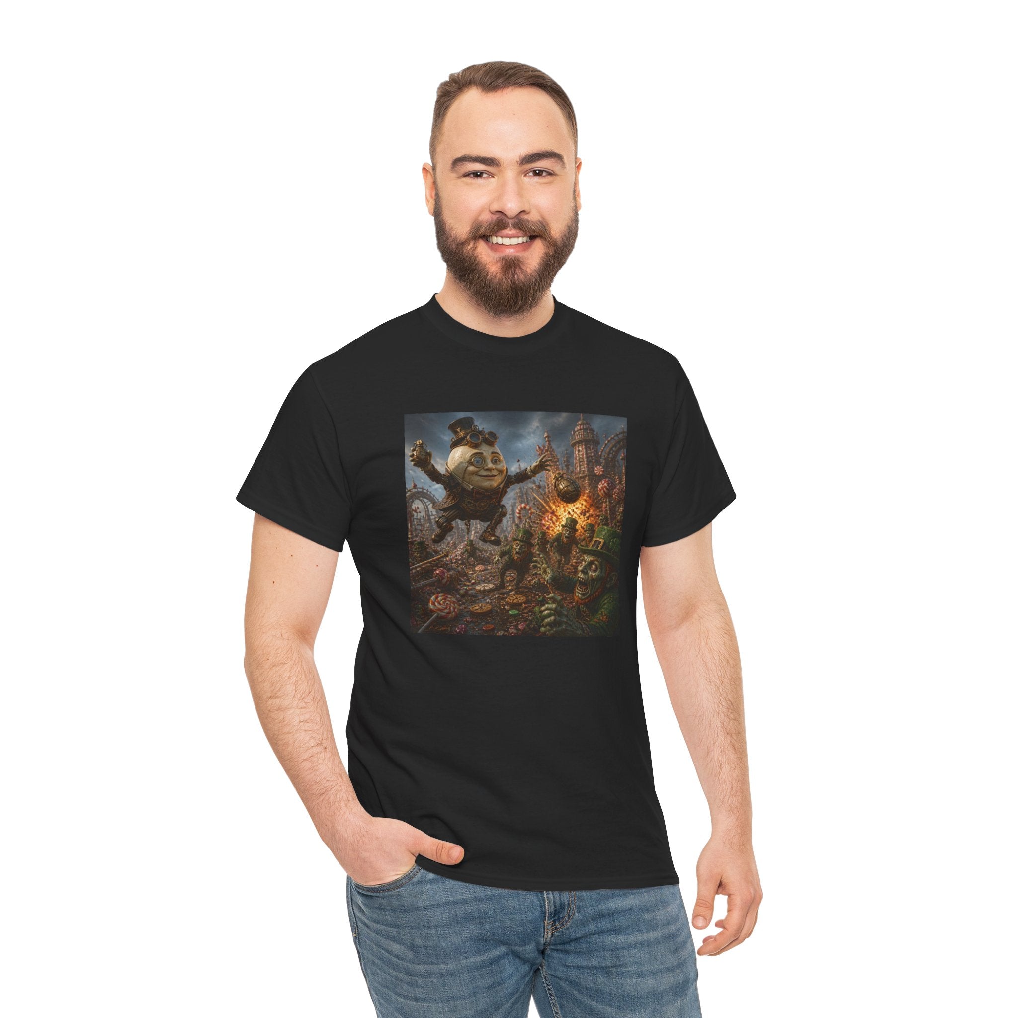 Fantasy Monster Battle Steampunk Humpty T-Shirt — Epic RPG Creature Art Tee