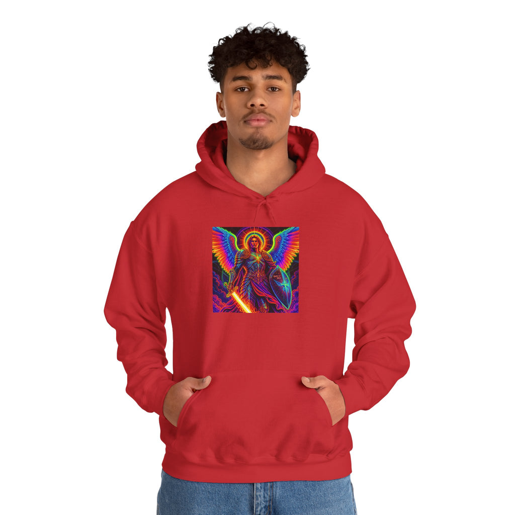 Psychedelic Angel Hoodie — Neon Rainbow Guardian Graphic Sweatshirt