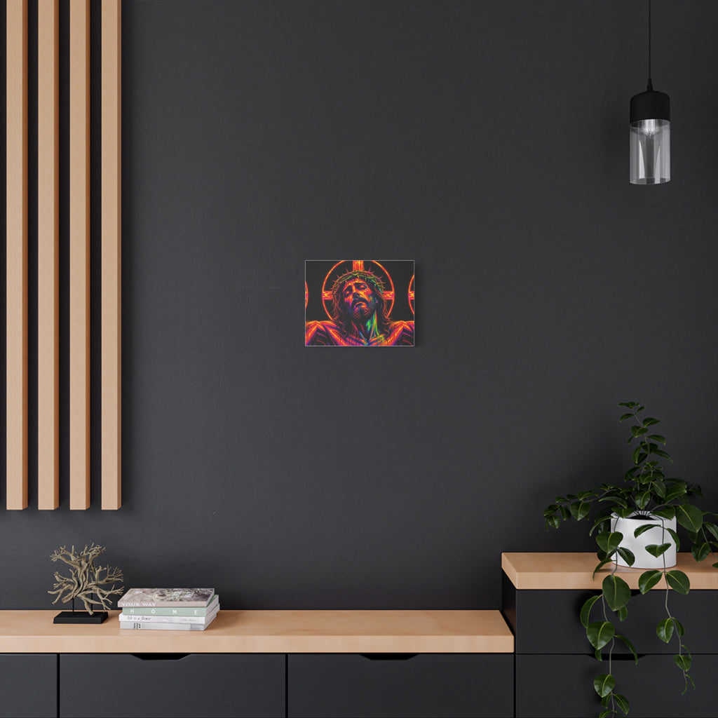 Neon Christ Crucifix Canvas Print — Vibrant Religious Wall Art