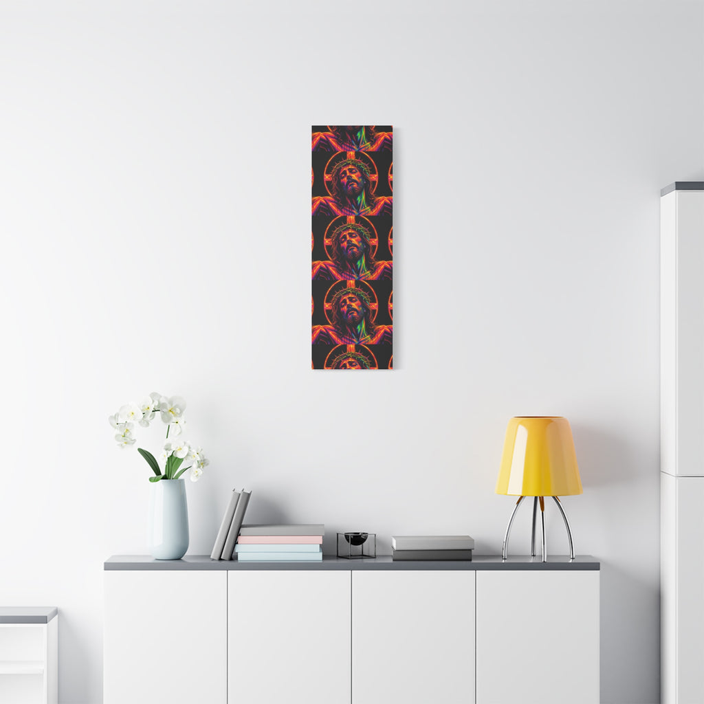 Neon Christ Crucifix Canvas Print — Vibrant Religious Wall Art