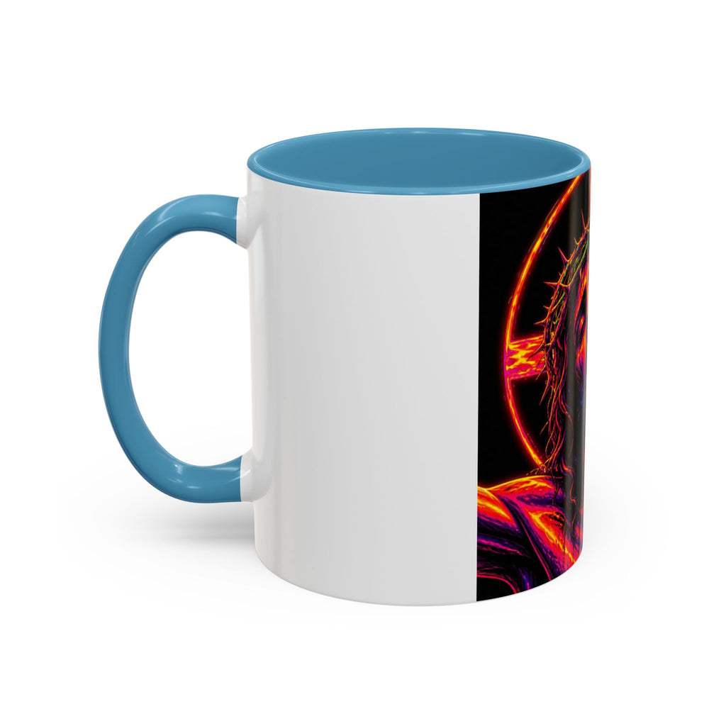 Jesus Christ Neon Portrait Coffee Mug — Colorful Crucifixion Accent Mug (11/15oz)