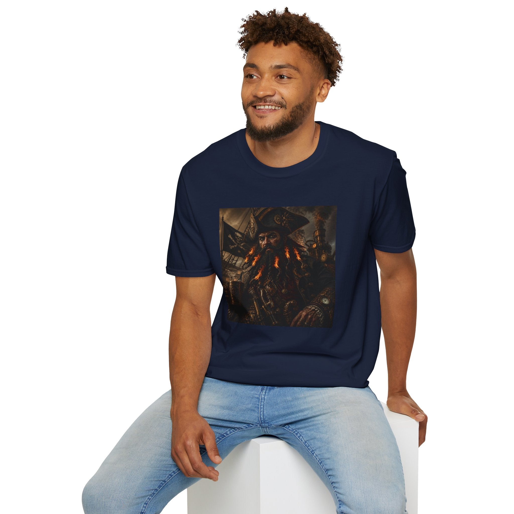 Steampunk Pirate Captain Graphic Tee — Blackbeard-Inspired Nautical Vintage T-Shirt