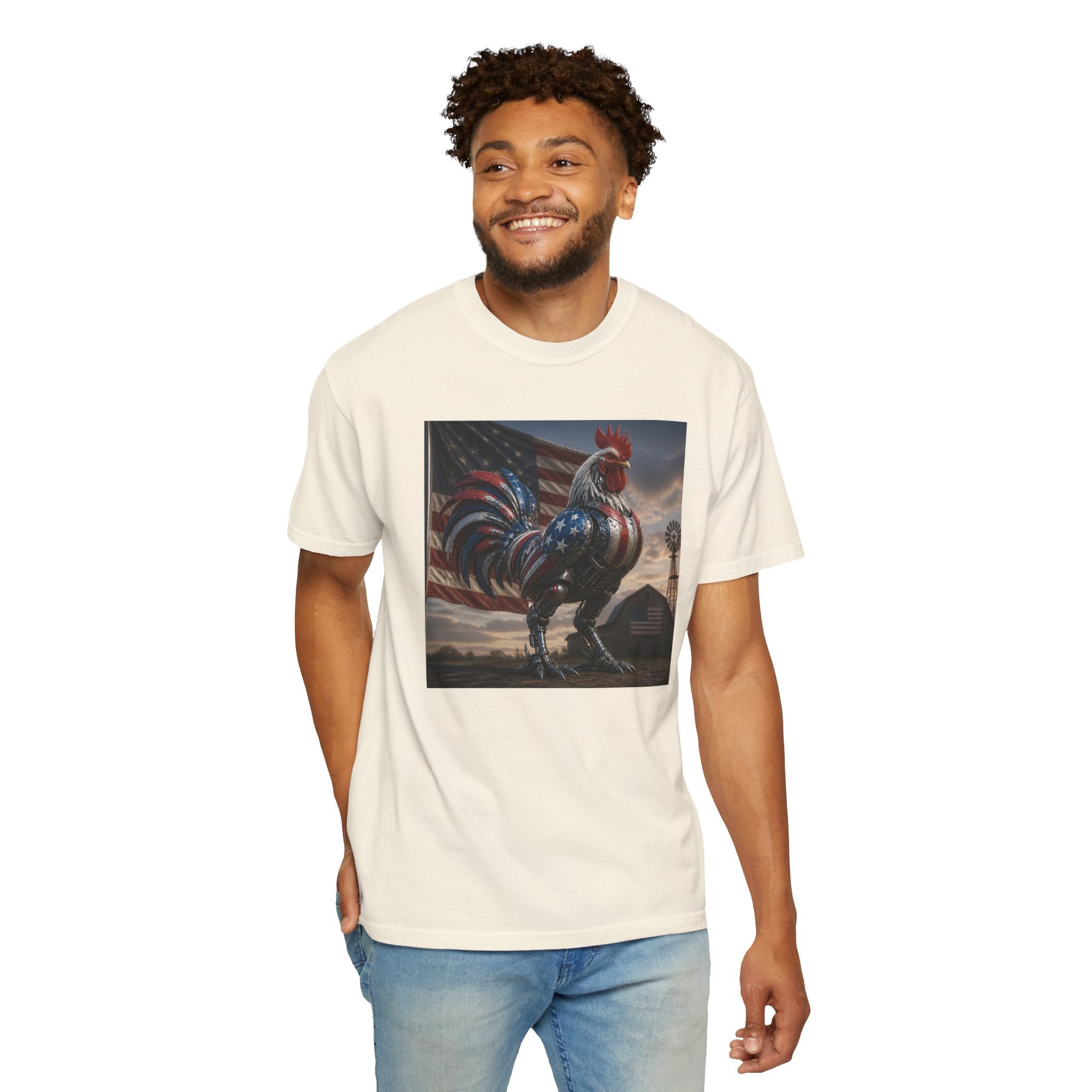 Patriotic Rooster T-Shirt — American Flag Farmhouse Graphic Tee