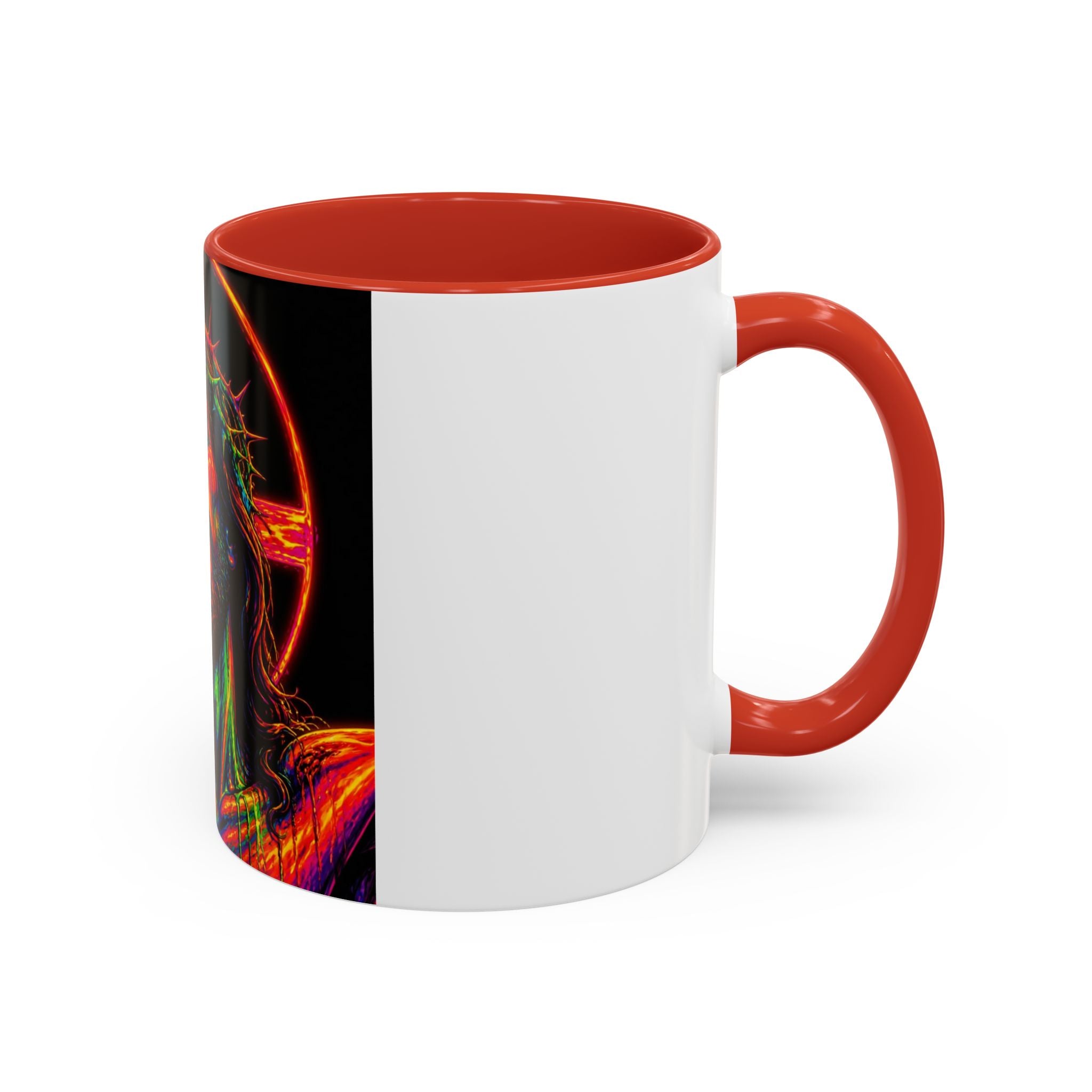 Jesus Christ Neon Portrait Coffee Mug — Colorful Crucifixion Accent Mug (11/15oz)