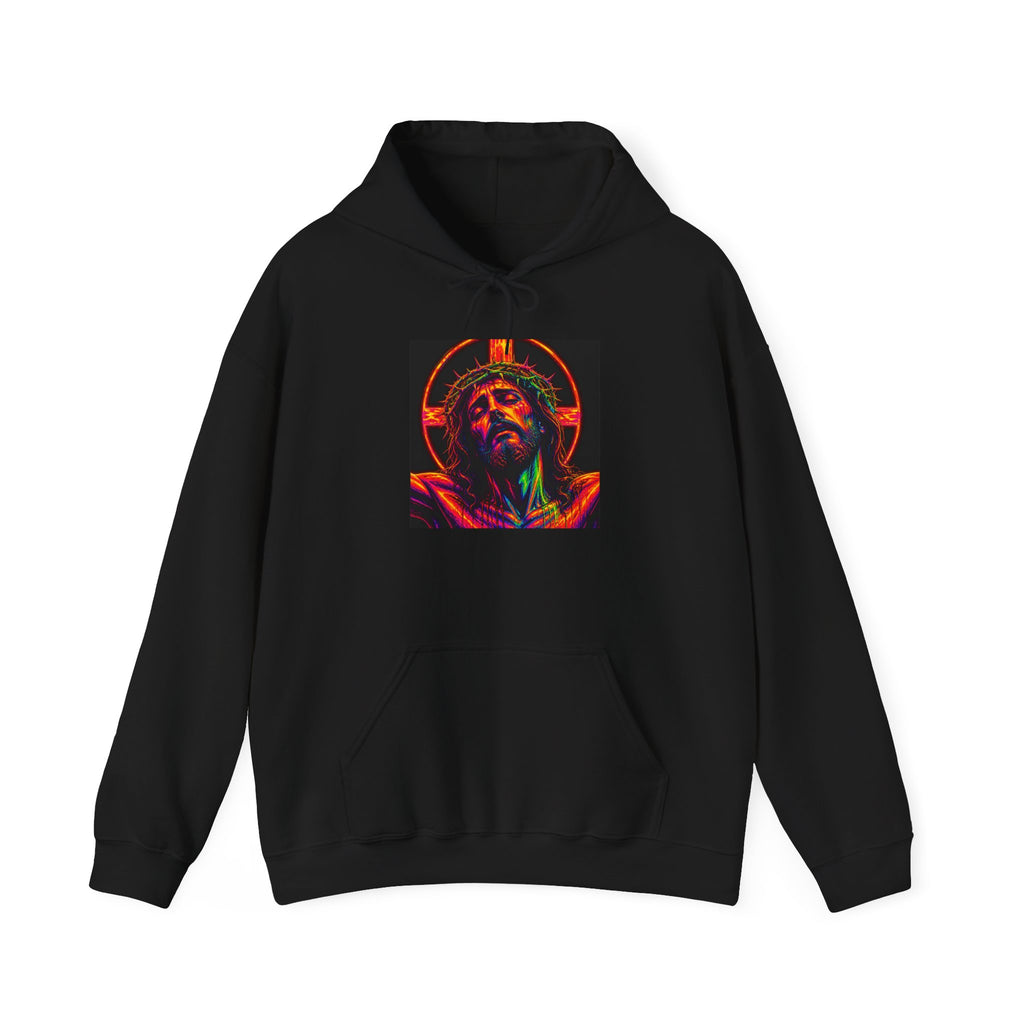 Jesus Portrait Hoodie — Neon Sacred Heart Graphic Hooded Sweatshirt