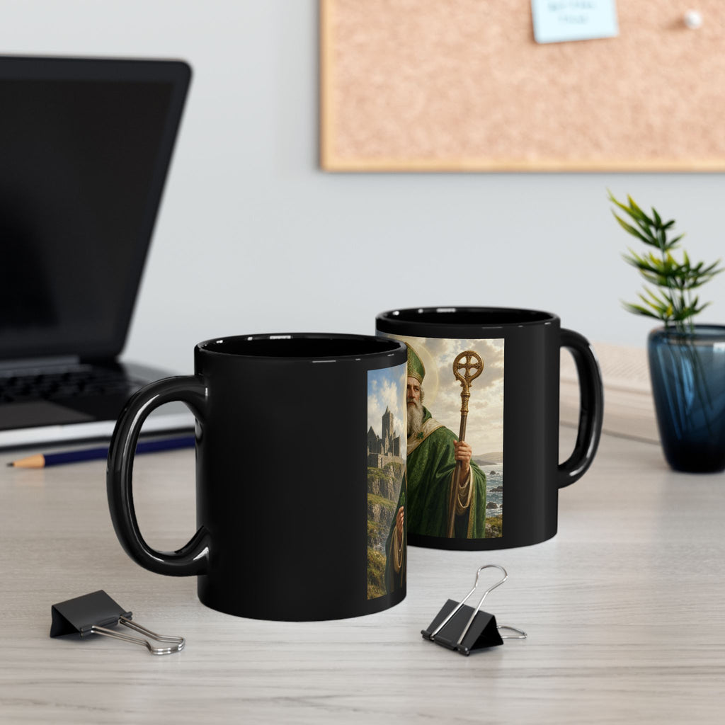 St. Patrick Ceramic Mug — Irish Saint Illustration Black Coffee Cup (11oz & 15oz)