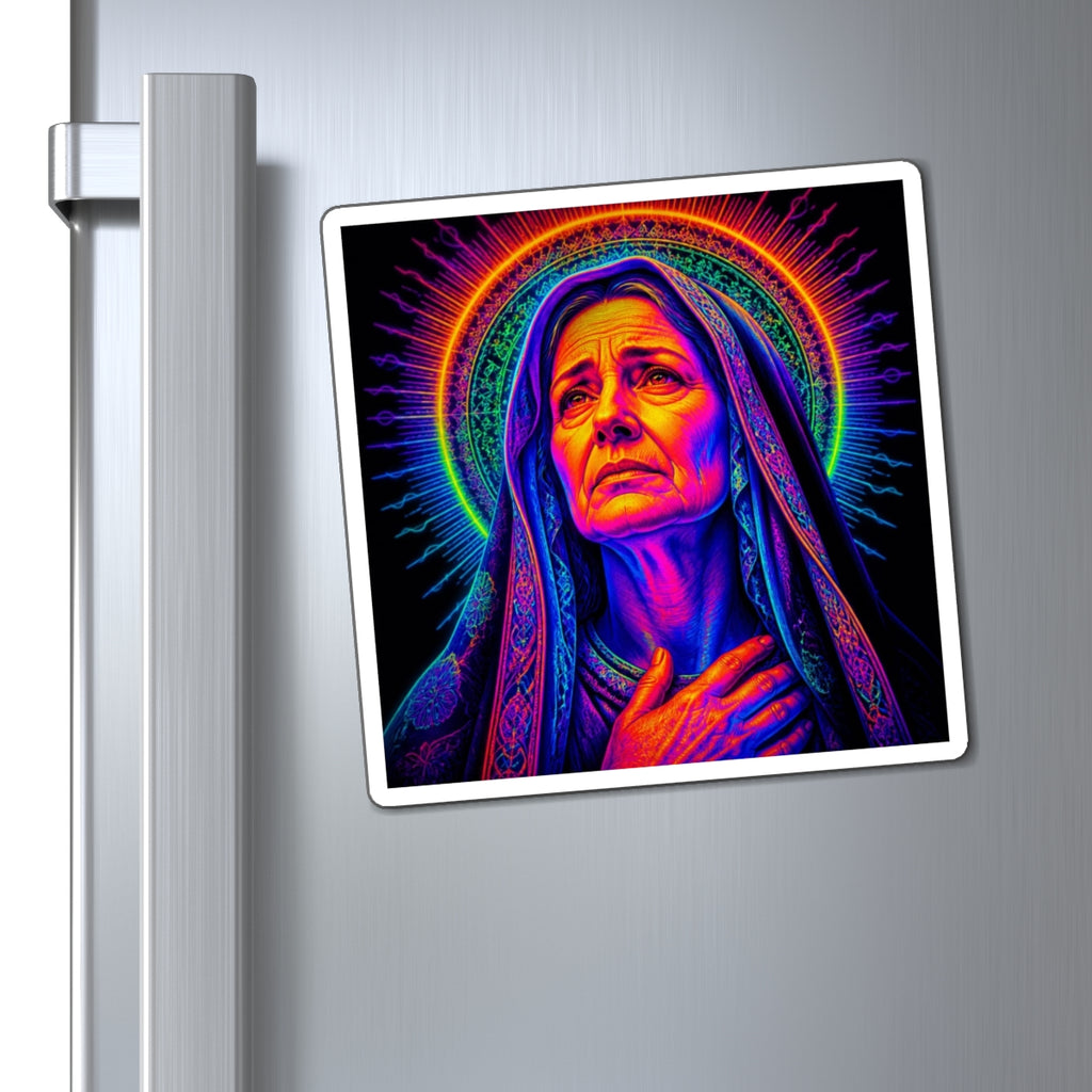 Psychedelic Madonna Magnet — Neon Religious Art Refrigerator Sticker
