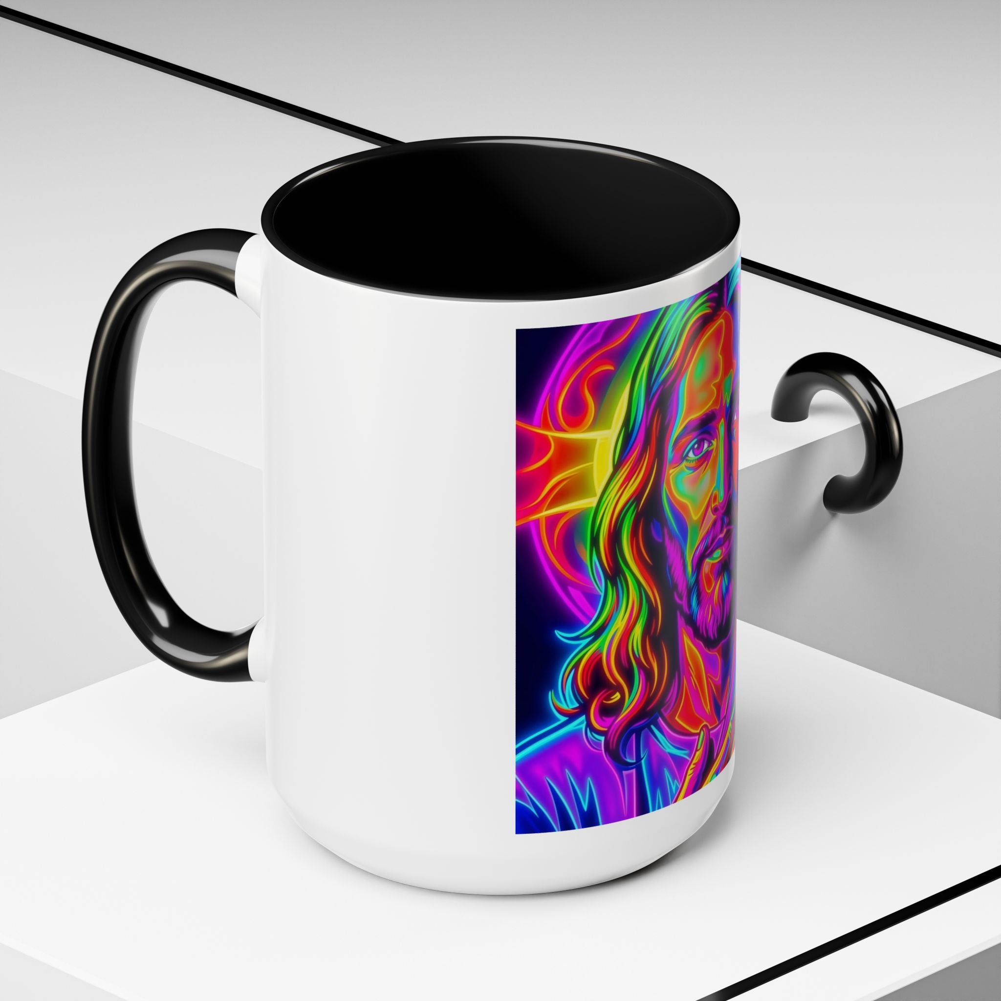 Neon Jesus Accent Coffee Mug – Vibrant Spiritual Art 11oz/15oz