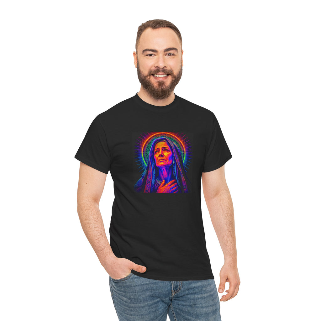 T-Shirt — Neon Madonna Portrait Graphic Tee Mother of Christ