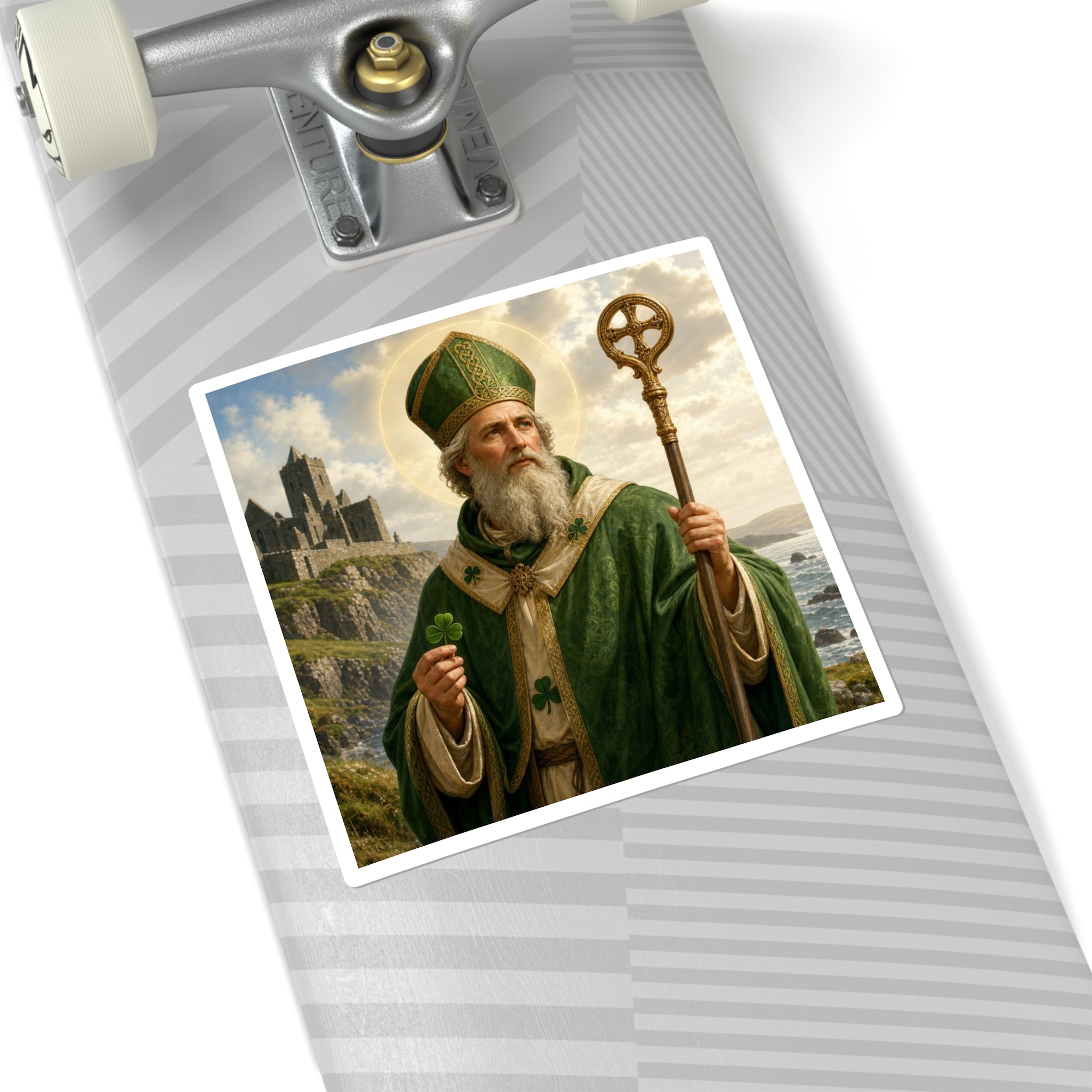 St. Patrick Square Sticker — Irish Saint Shamrock Laptop Decal