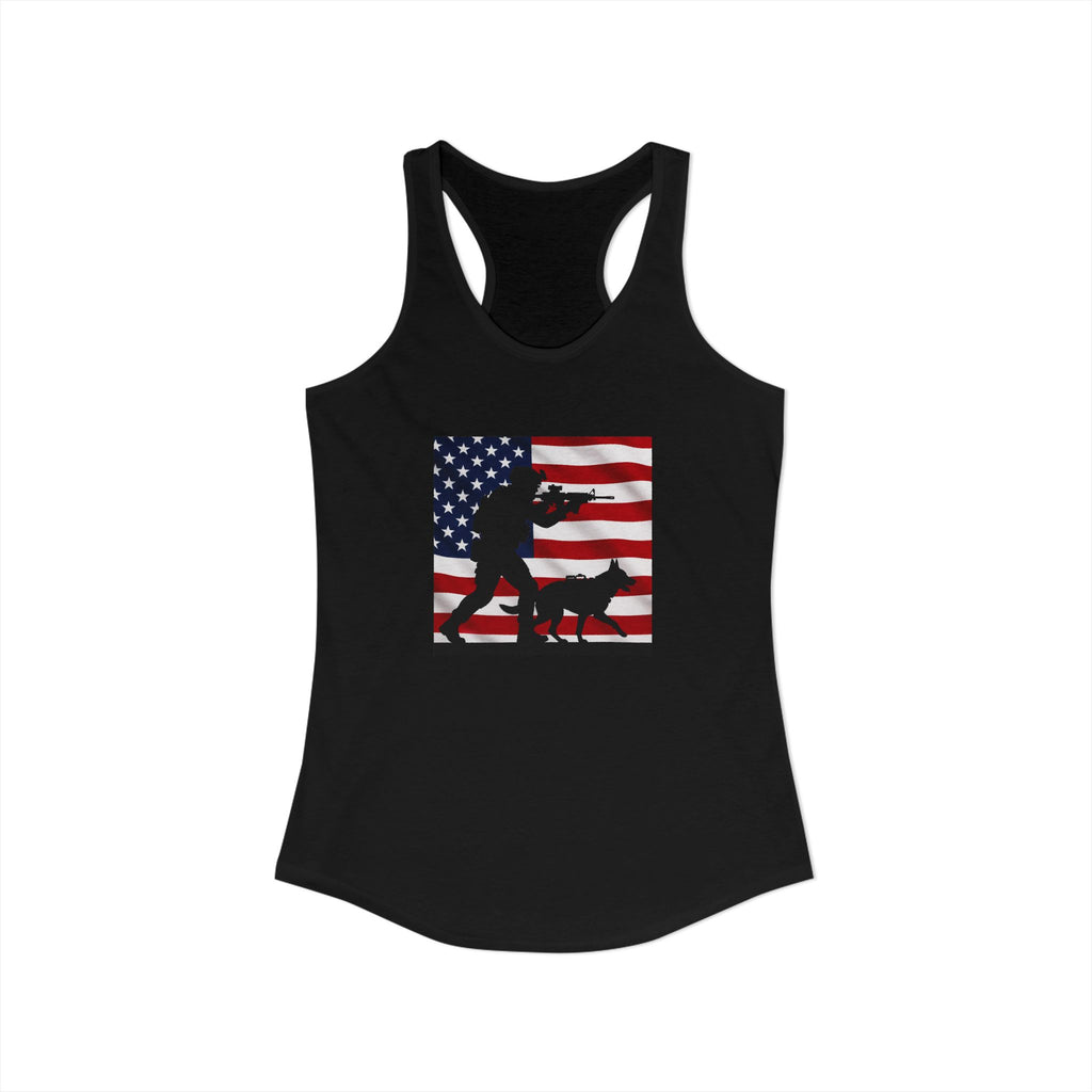 Women's Ideal Racerback Tank - Patriotic American Soldier w/ K-9