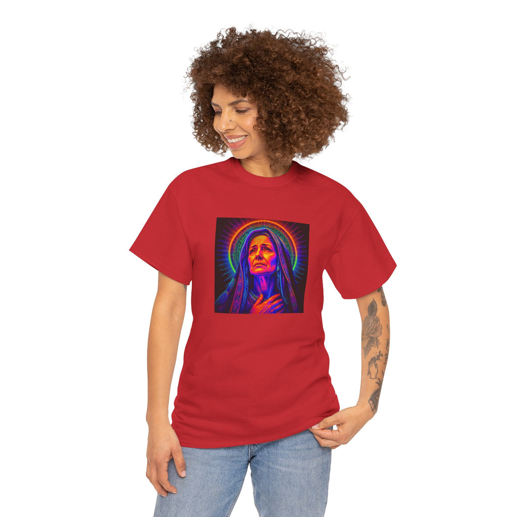 T-Shirt — Neon Madonna Portrait Graphic Tee Mother of Christ