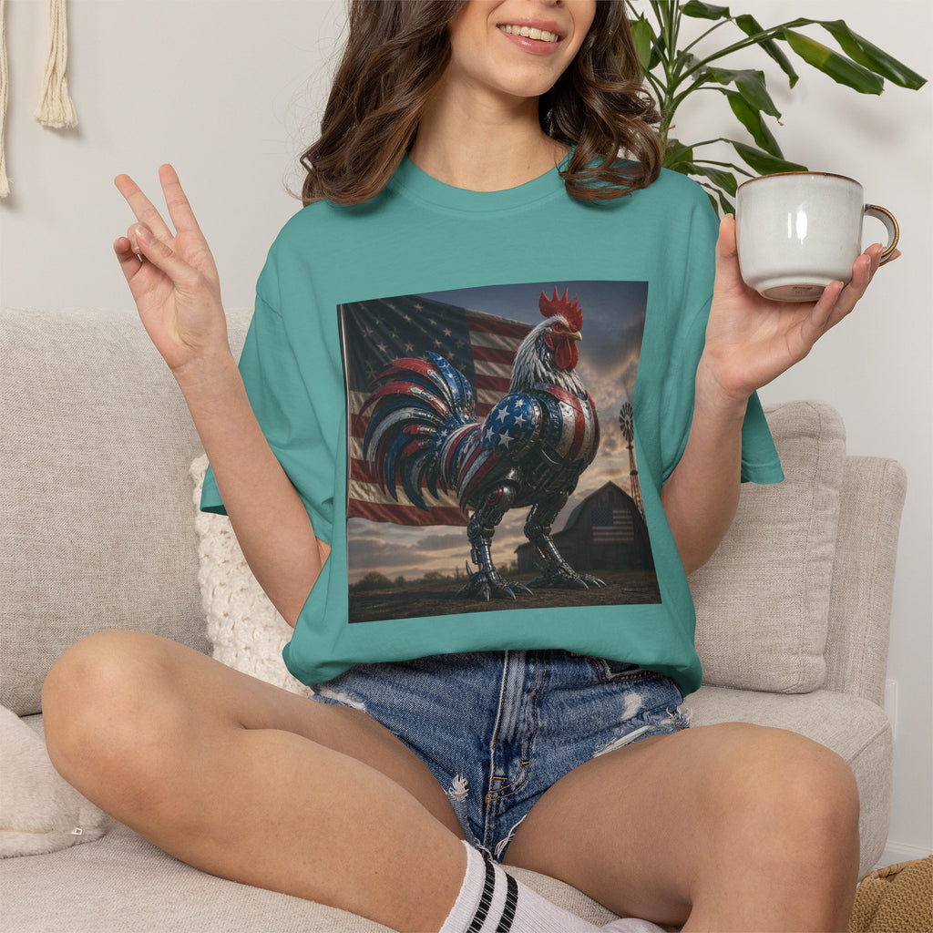 Patriotic Rooster T-Shirt — American Flag Farmhouse Graphic Tee